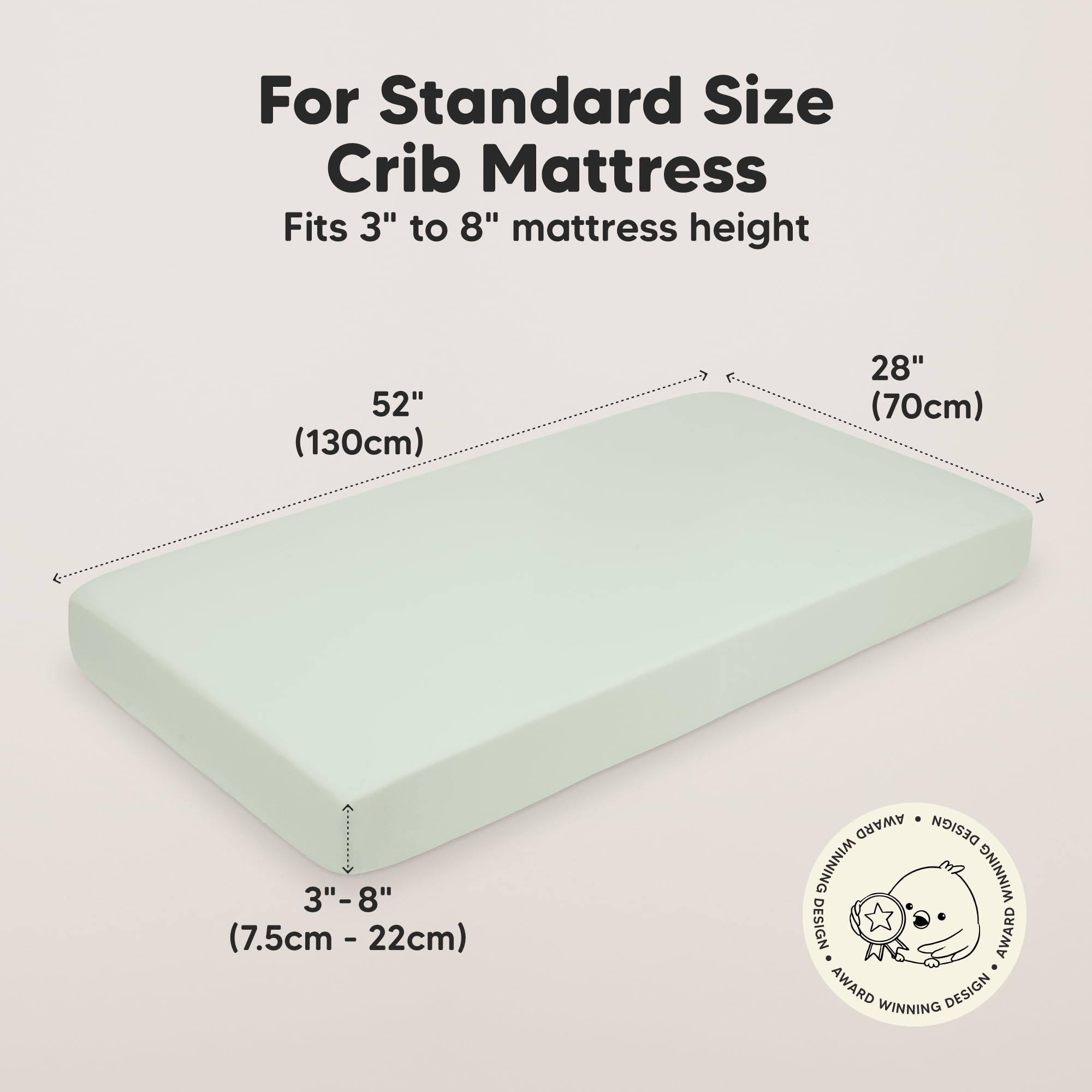 KeaBabies SnugFit Tech feature illustration demonstrates easy sheet fitting.