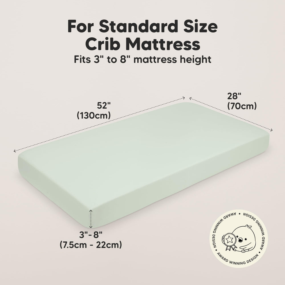 KeaBabies SnugFit Tech feature illustration demonstrates easy sheet fitting.