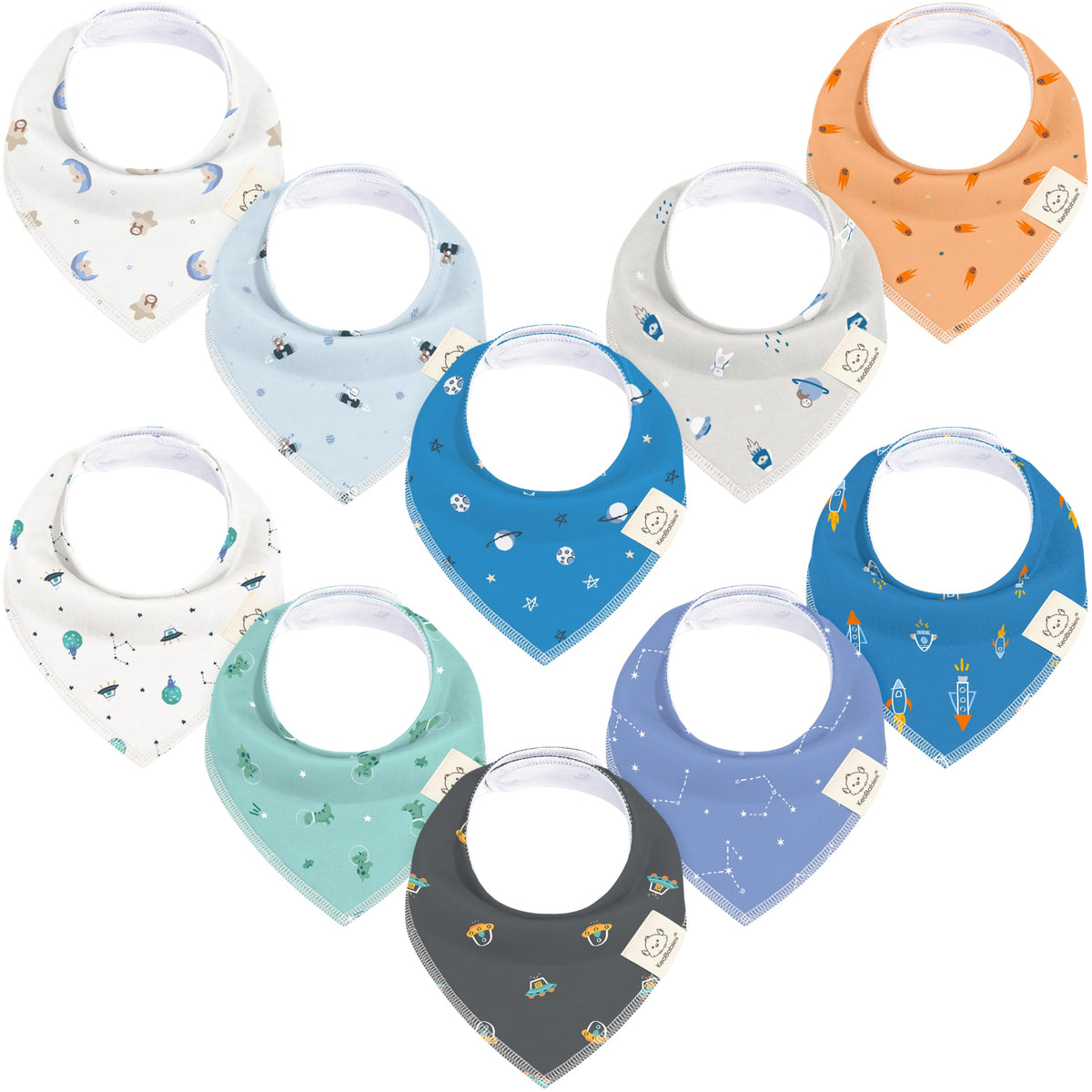 KeaBabies Cosmo 10-pack front view shows drool-control soft fabric