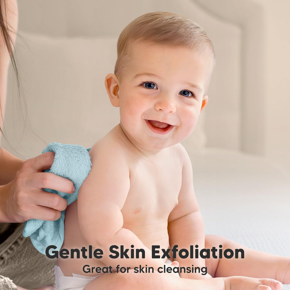 KeaBabies 10x10 washcloths provide soft skin contact during baths.