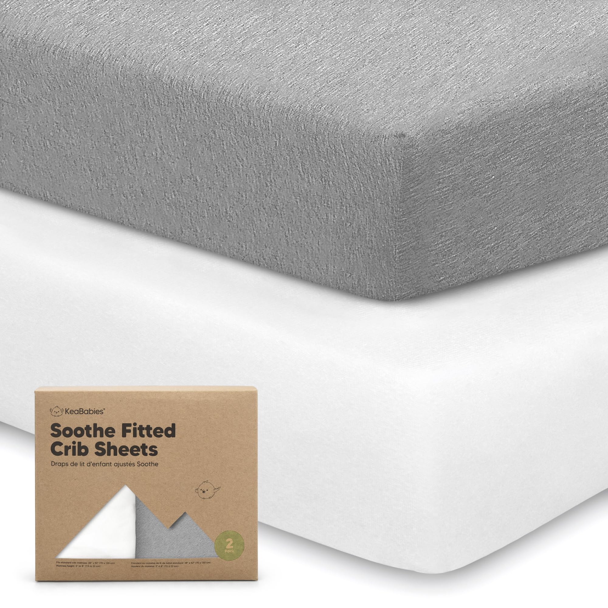 KeaBabies cloud-print crib sheets in packaging, soft organic cotton ready for nursery setup.