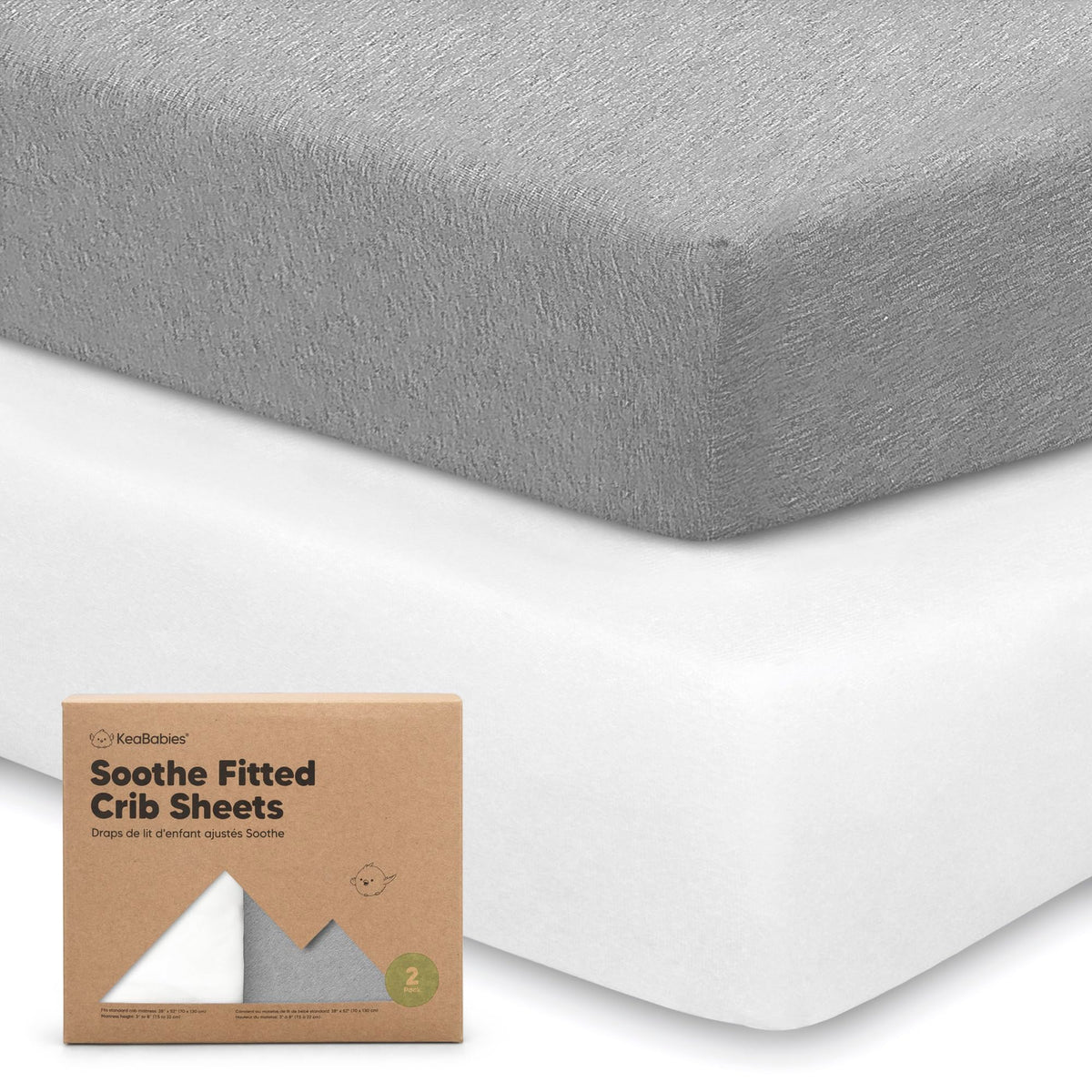 KeaBabies cloud-print crib sheets in packaging, soft organic cotton ready for nursery setup.