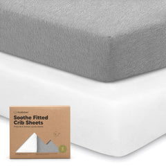 KeaBabies cloud-print crib sheets in packaging, soft organic cotton ready for nursery setup.