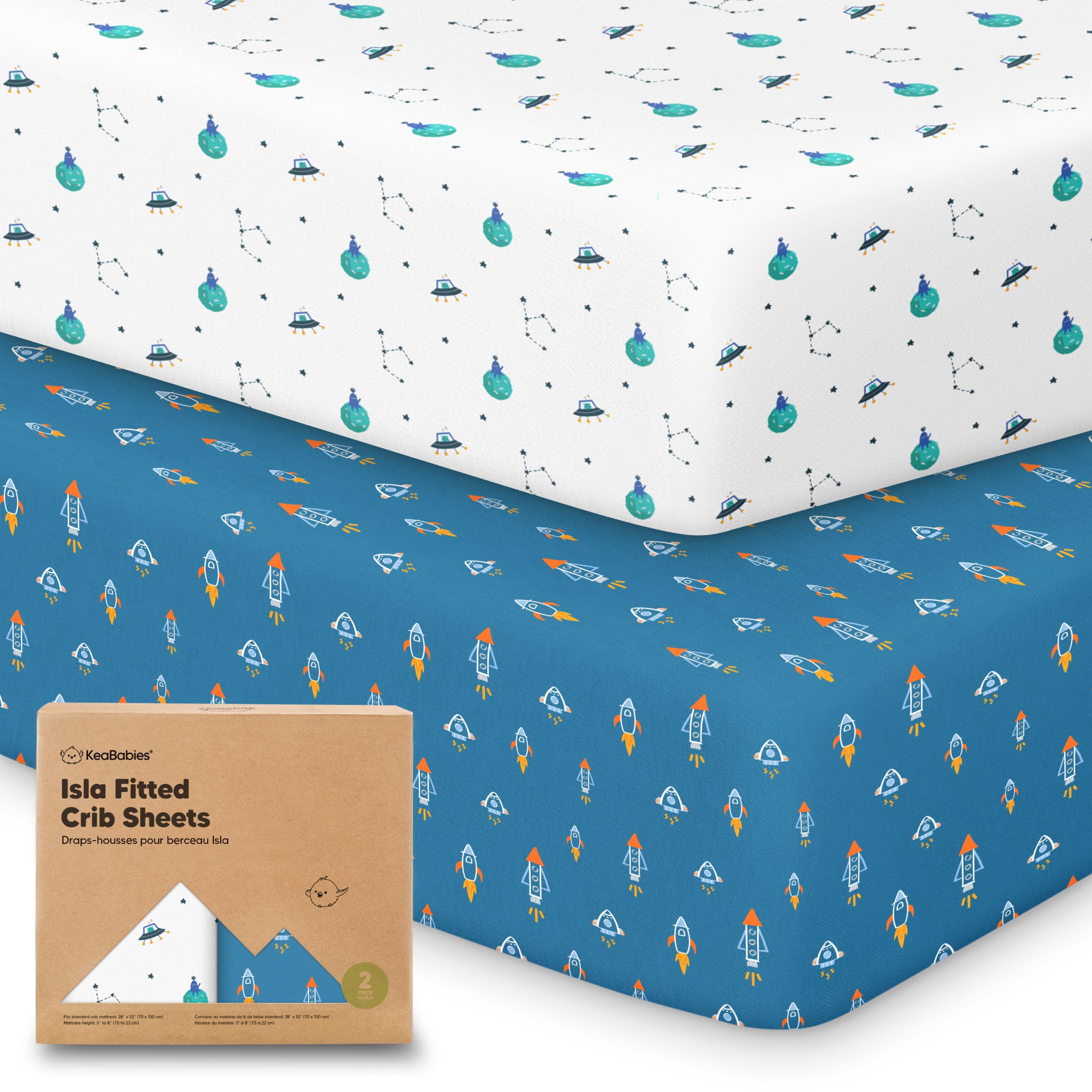 KeaBabies 2-pack crib sheets folded for quick nursery changes.