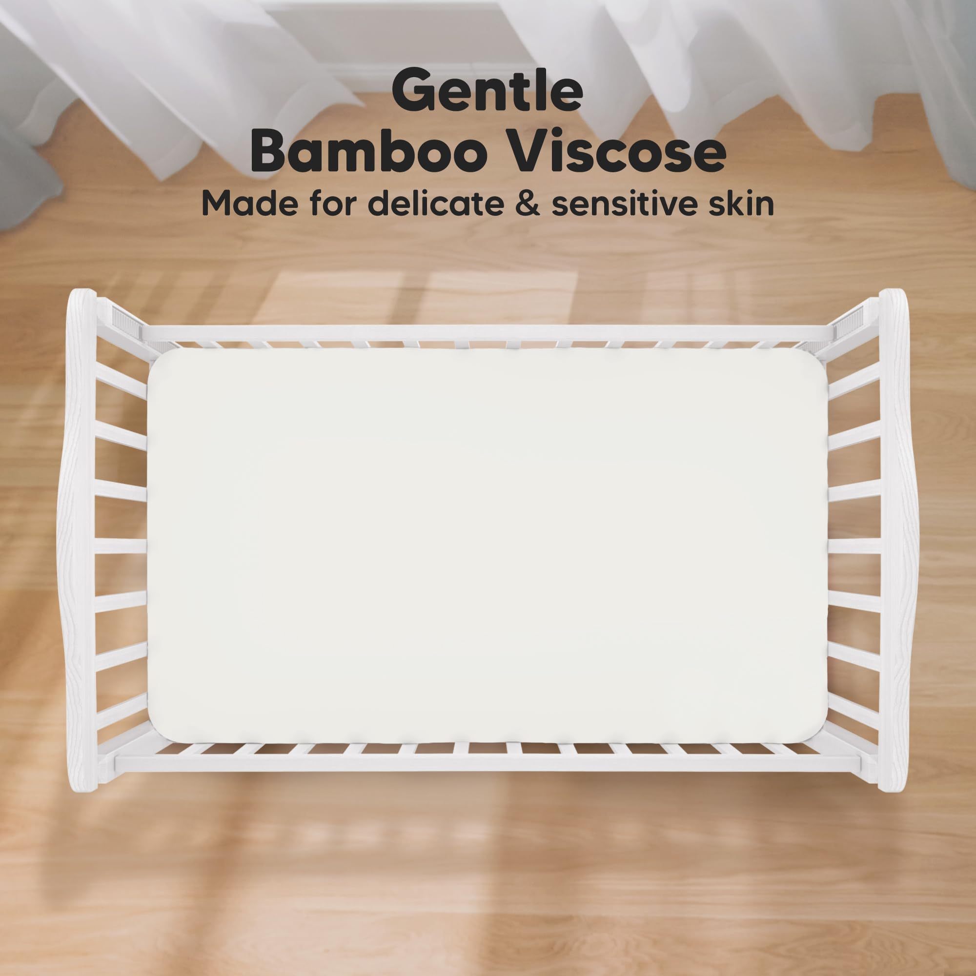 KeaBabies 2-pack crib sheets soft white highlighting easy-care nursery bedding