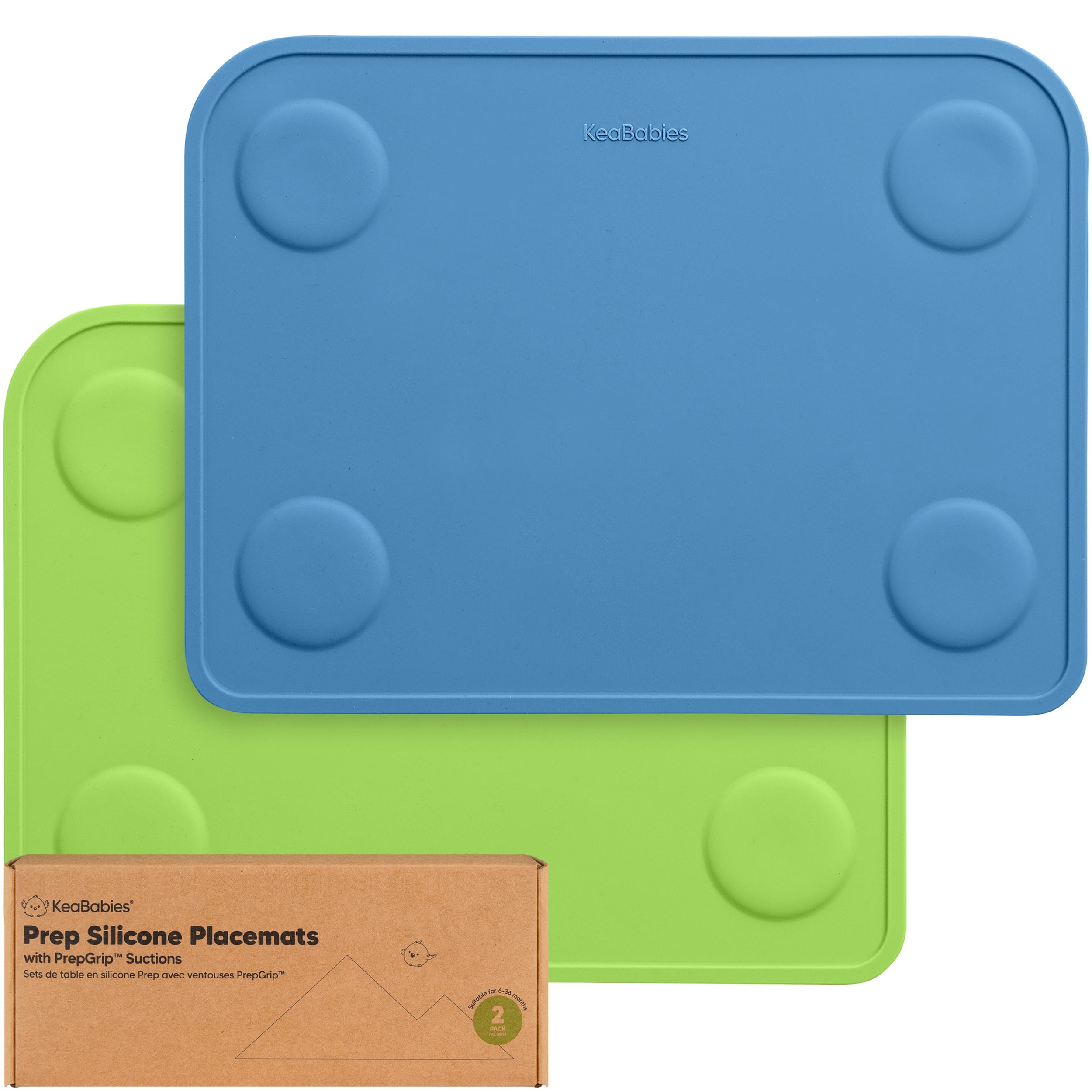 KeaBabies 2-pack placemats with suction cups for mess-free, stable meals.