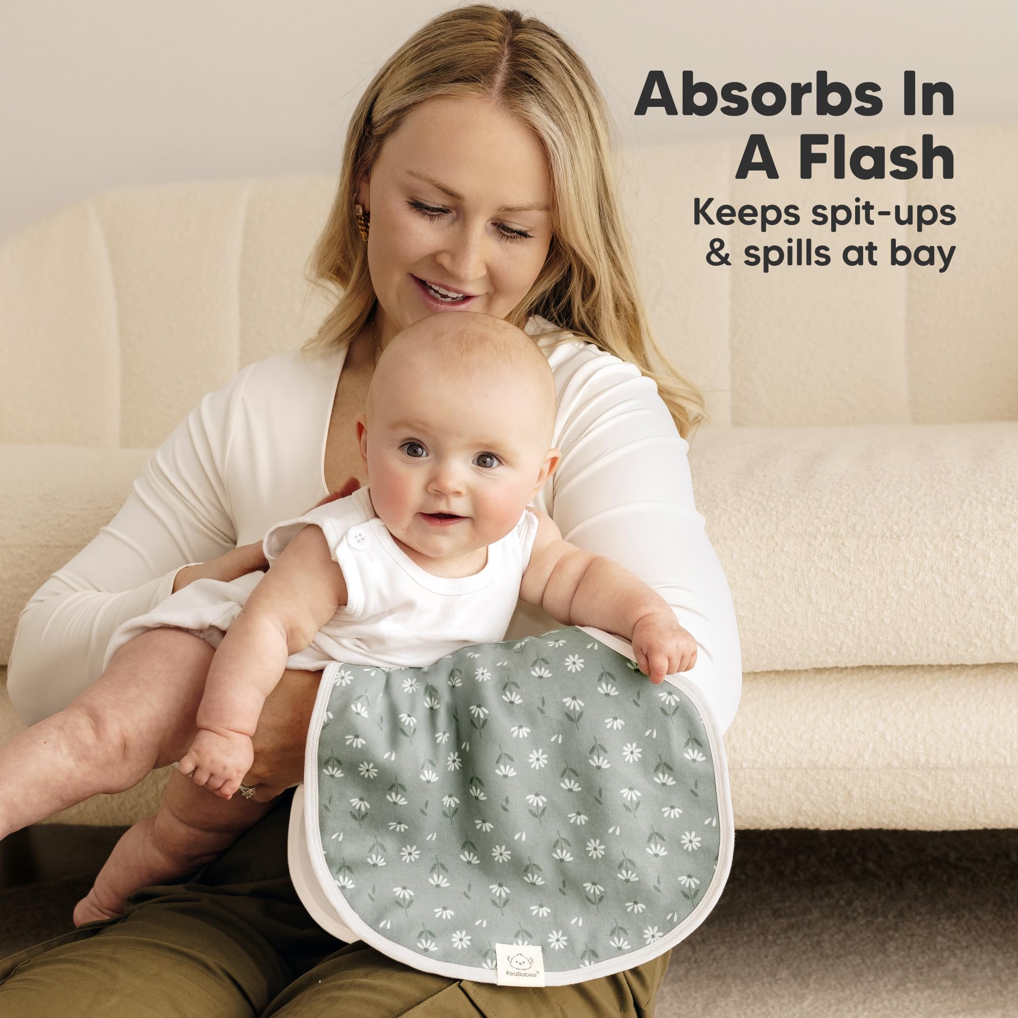 KeaBabies 22x12 burp cloth demonstrates extra-large coverage for mess control
