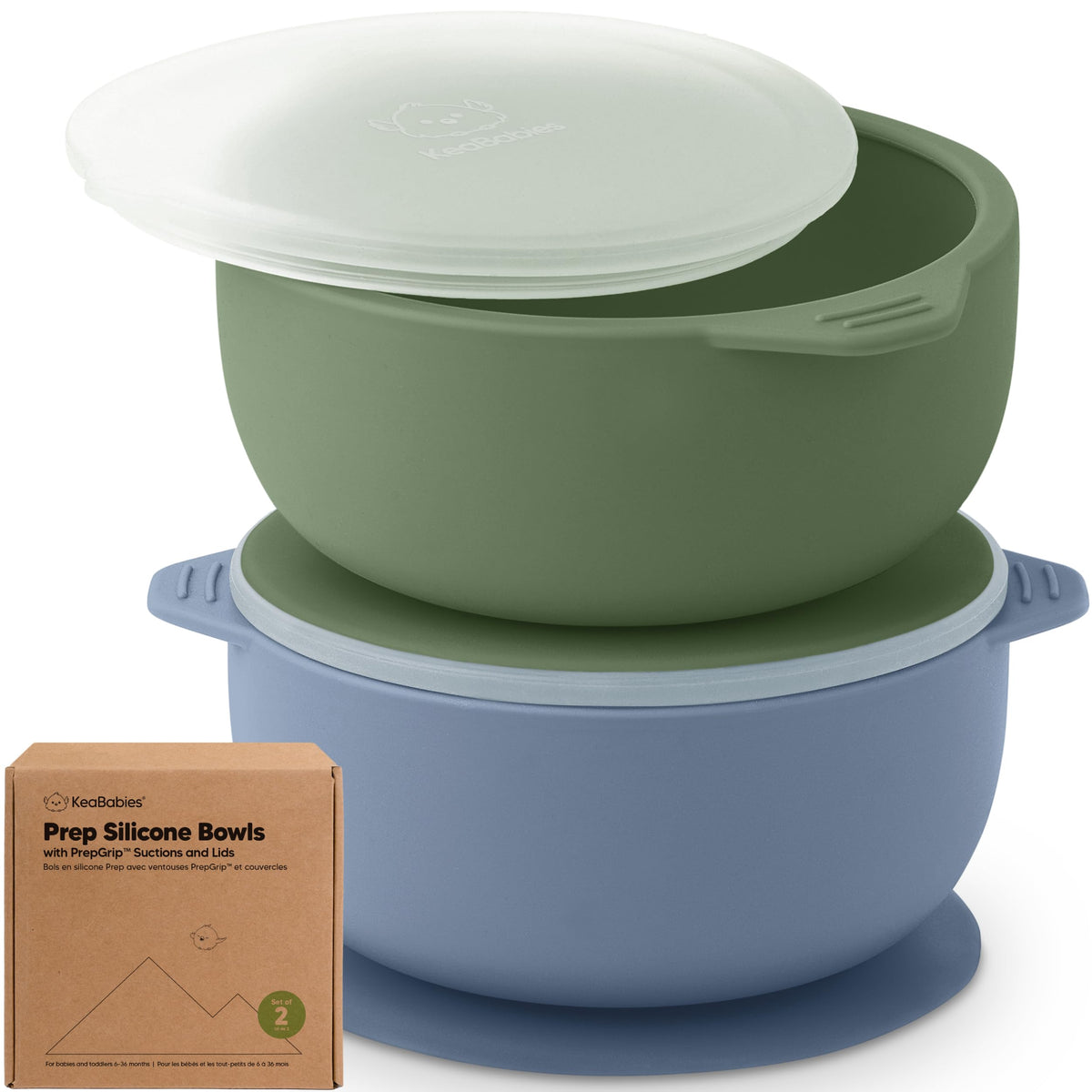KeaBabies 2-pack baby bowls with suction lids demonstrate spill-safe mealtime for toddlers.