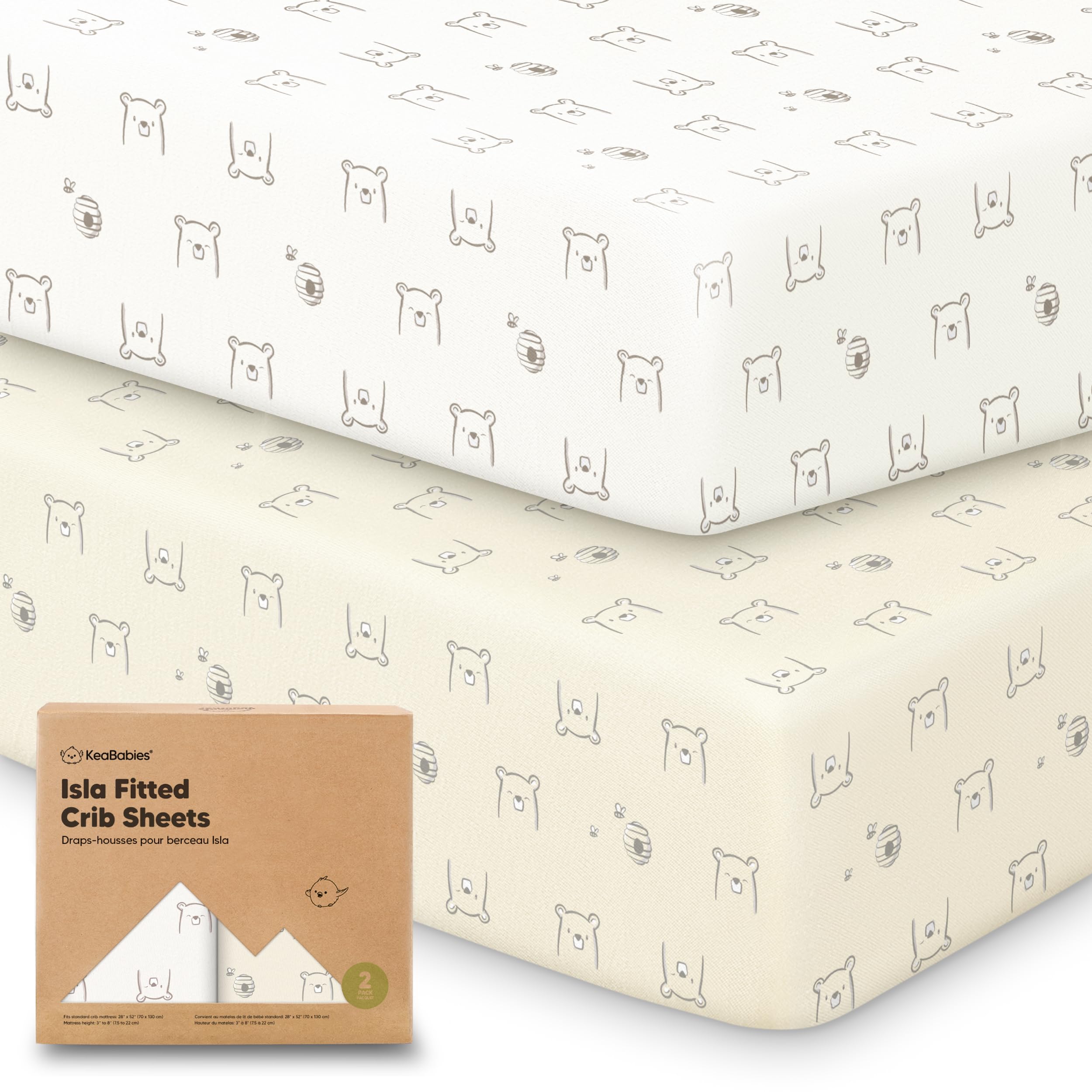 KeaBabies 2-pack crib sheets on mattress show soft, breathable comfort.