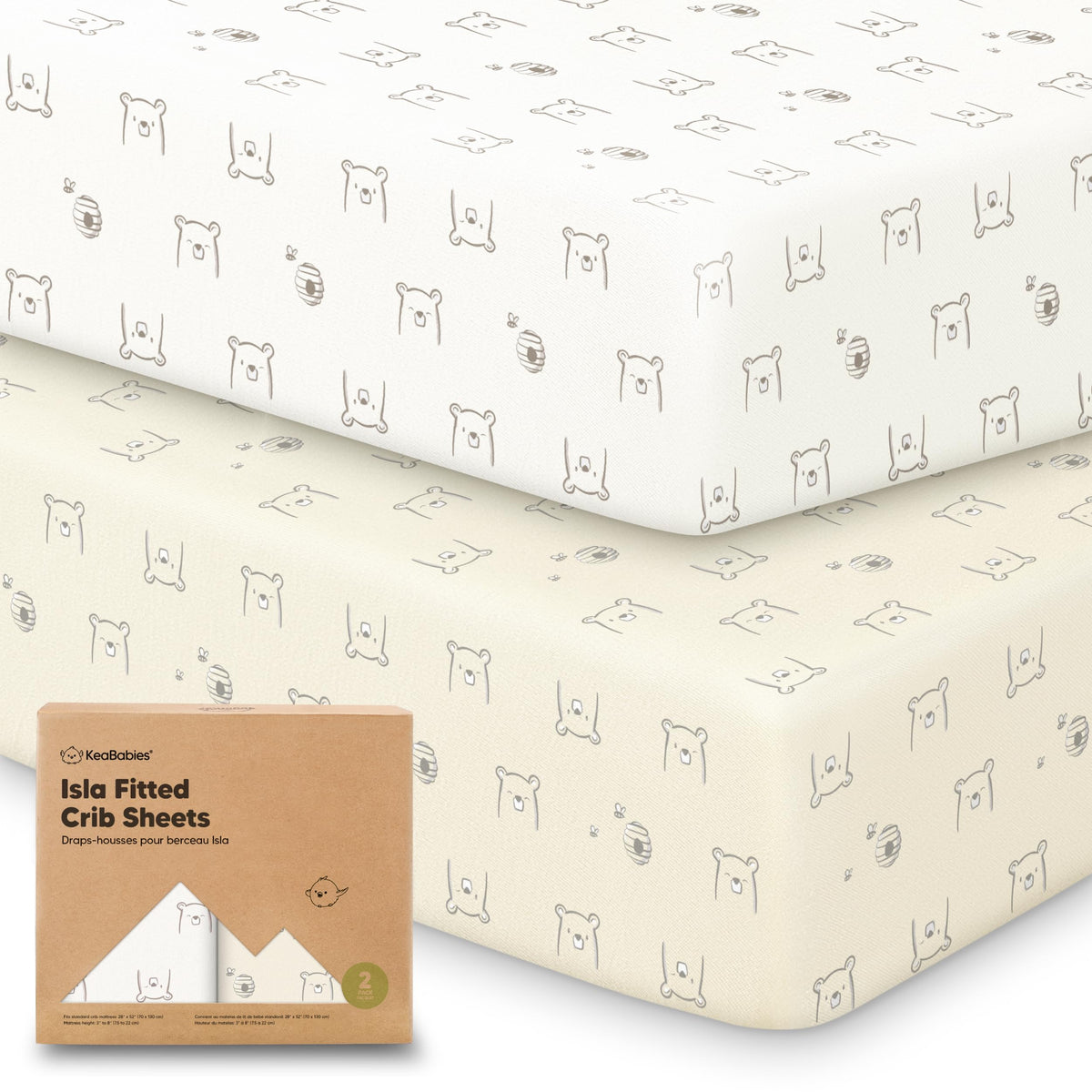 KeaBabies 2-pack crib sheets on mattress show soft, breathable comfort.