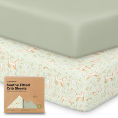 KeaBabies 2-pack crib sheets Foxtrot packshot highlights soft, breathable fabric for safe, restful crib sleep.