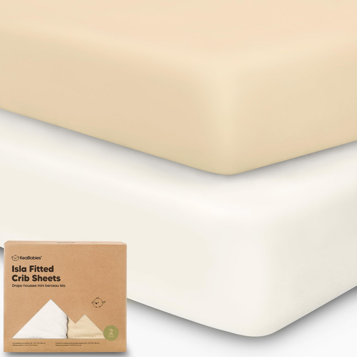 KeaBabies 2pack crib sheets folded in khaki show soft bamboo fabric for gentle daily use