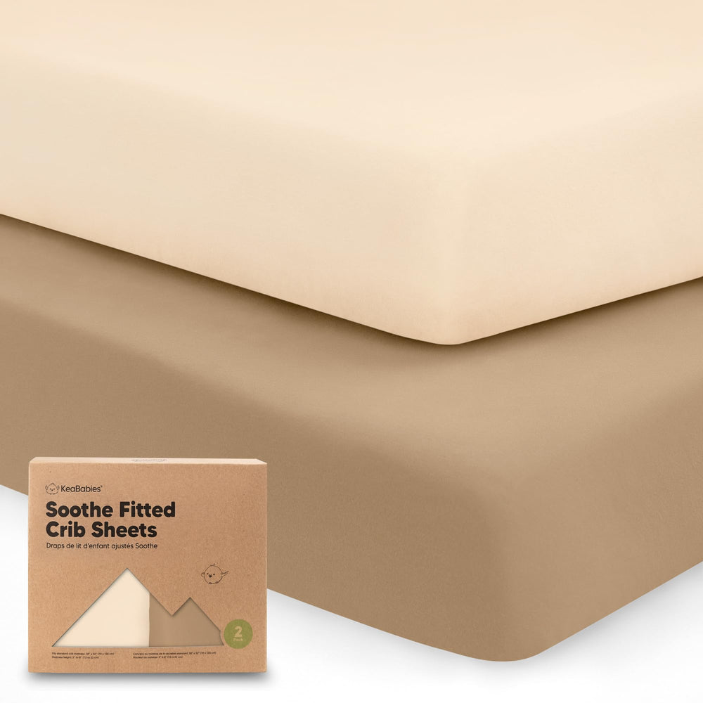 KeaBabies 2pack crib sheets pecan folded showing soft organic cotton feel and texture