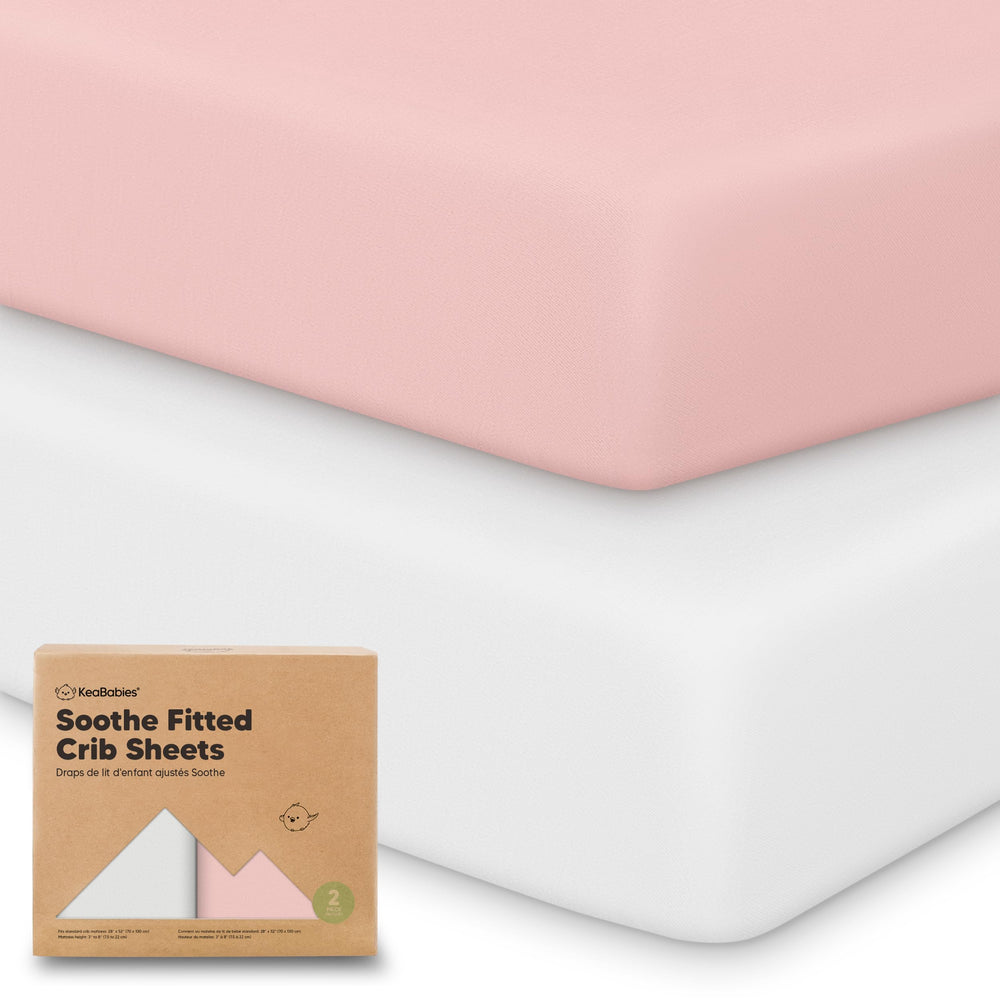 KeaBabies 2-Pack crib sheets rose front view; breathable organic cotton for baby comfort.