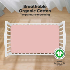 KeaBabies 2-Pack crib sheets rose on mattress shows snug fit for safe sleep.