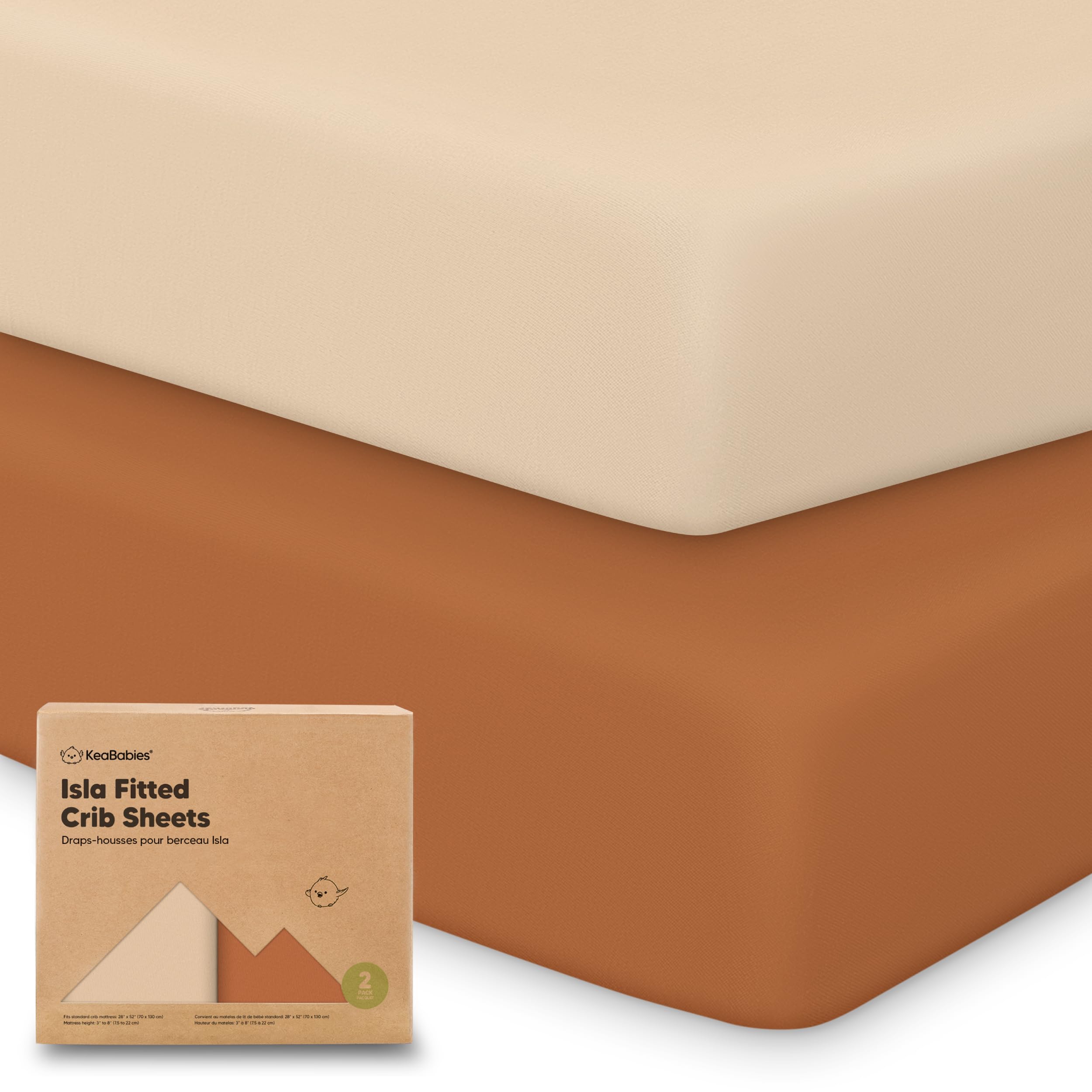 KeaBabies 2-pack crib sheets rust close-up shows soft bamboo texture for gentle sleep