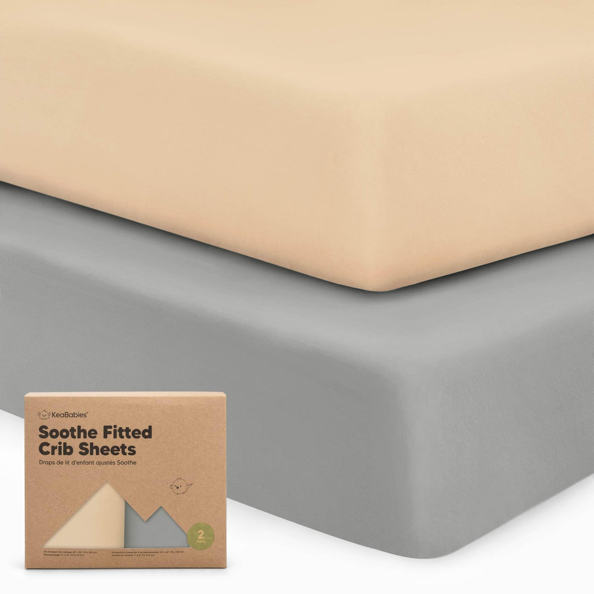 KeaBabies 2-pack crib sheets laid out on a standard crib mattress for safe, soft sleep.