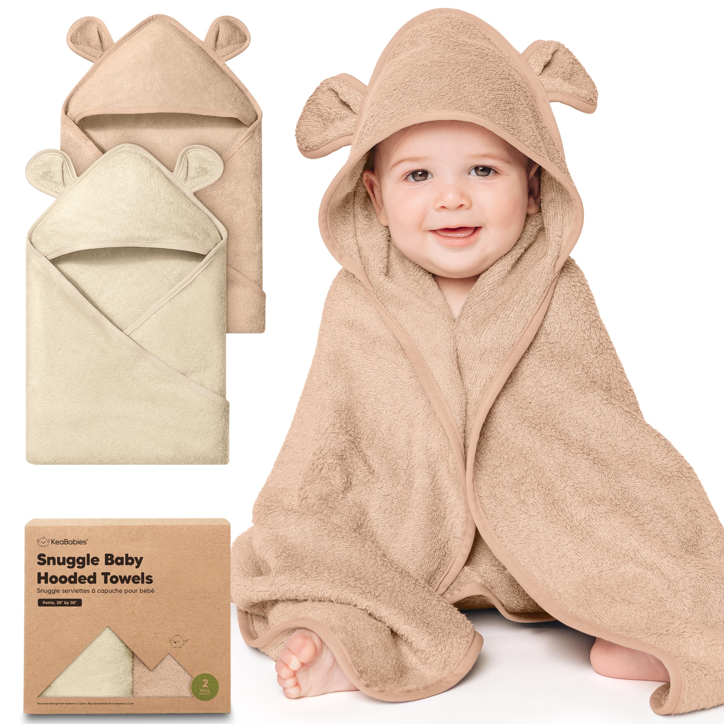 KeaBabies 2-pack hooded towels almond petite, plush and gentle for newborn skin