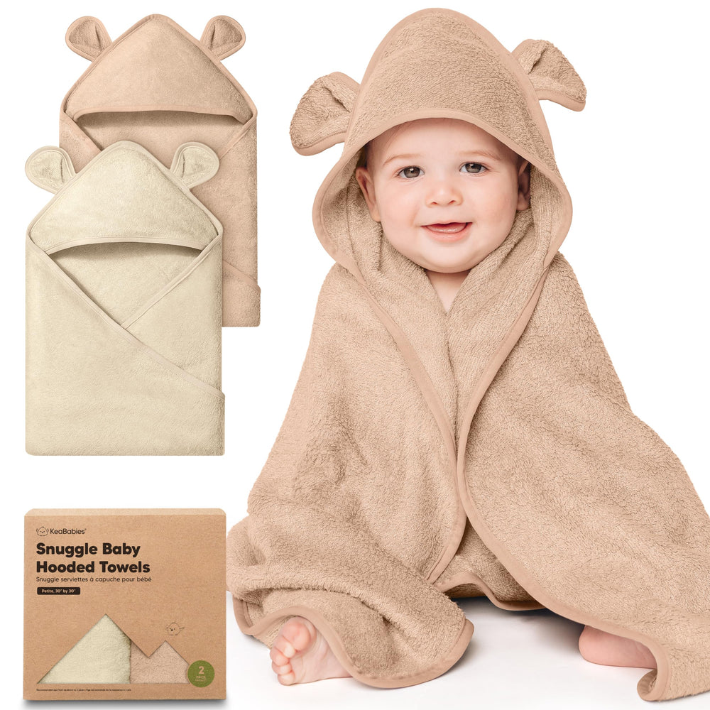 KeaBabies 2-pack hooded towels almond petite, plush and gentle for newborn skin