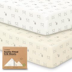 KeaBabies 2-pack crib sheets packaging with Bumble Bear print for safe sleep prep