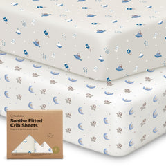 KeaBabies 2-pack Organic Crib Sheets Cosmo design packshot—soft, breathable nap-time comfort