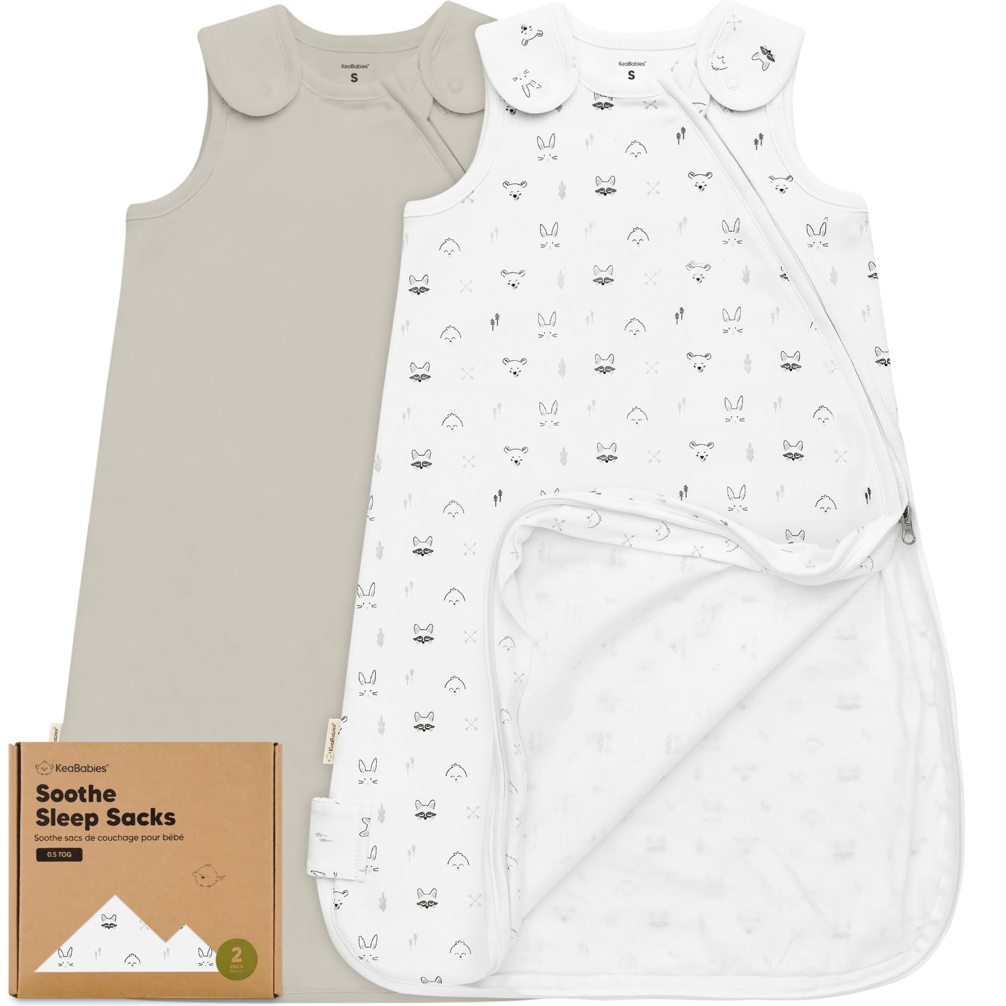 KeaBabies 2Pack organic sleep sack front view promotes safe, breathable sleep for infants