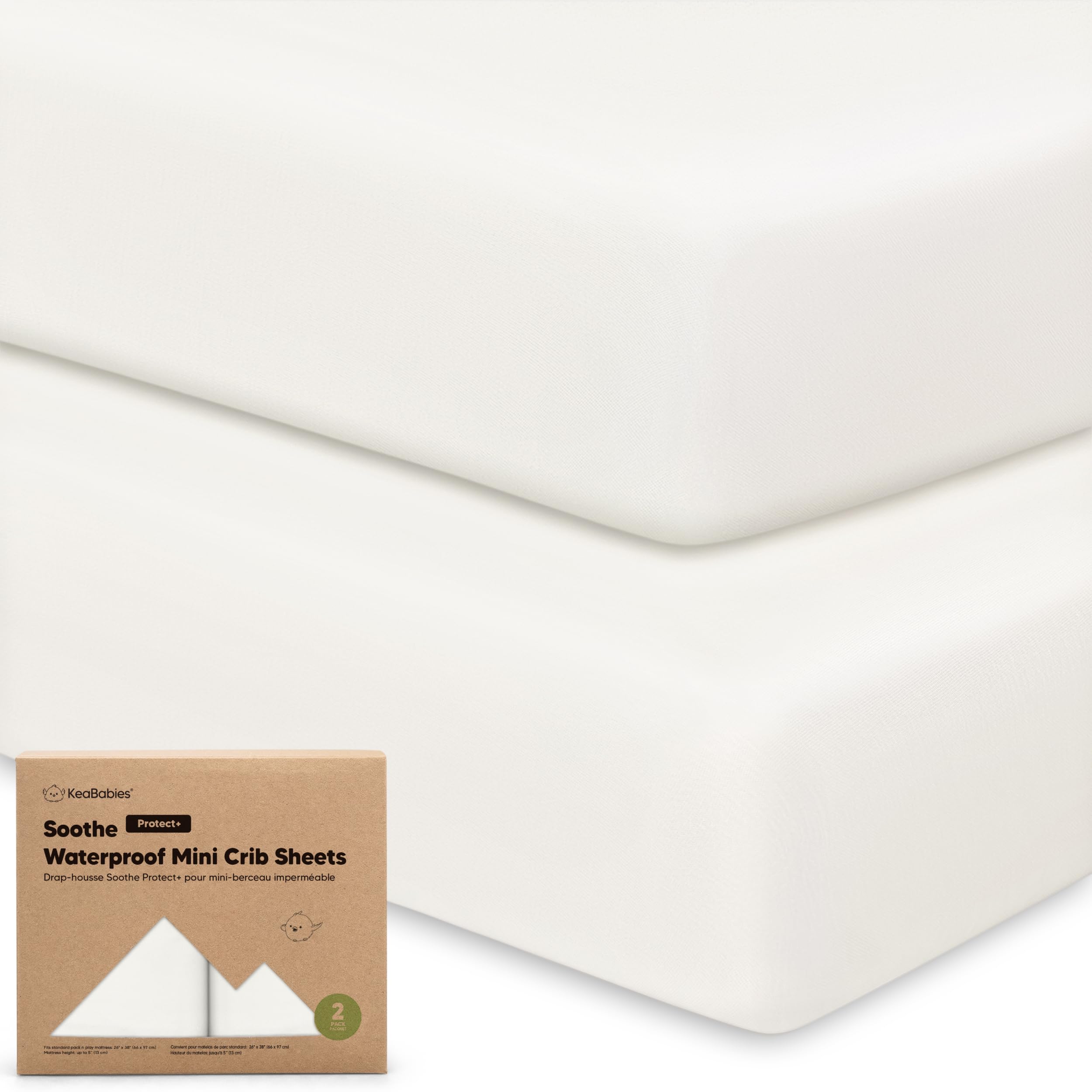 KeaBabies 2-pack pack and play sheets in soft white for quick changes and clean naps.