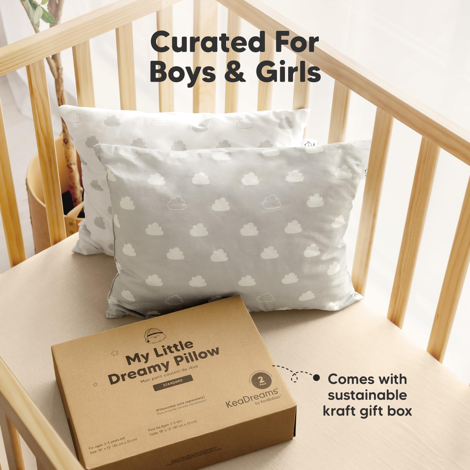 KeaBabies 2-pack product label close-up highlights materials for toddlers