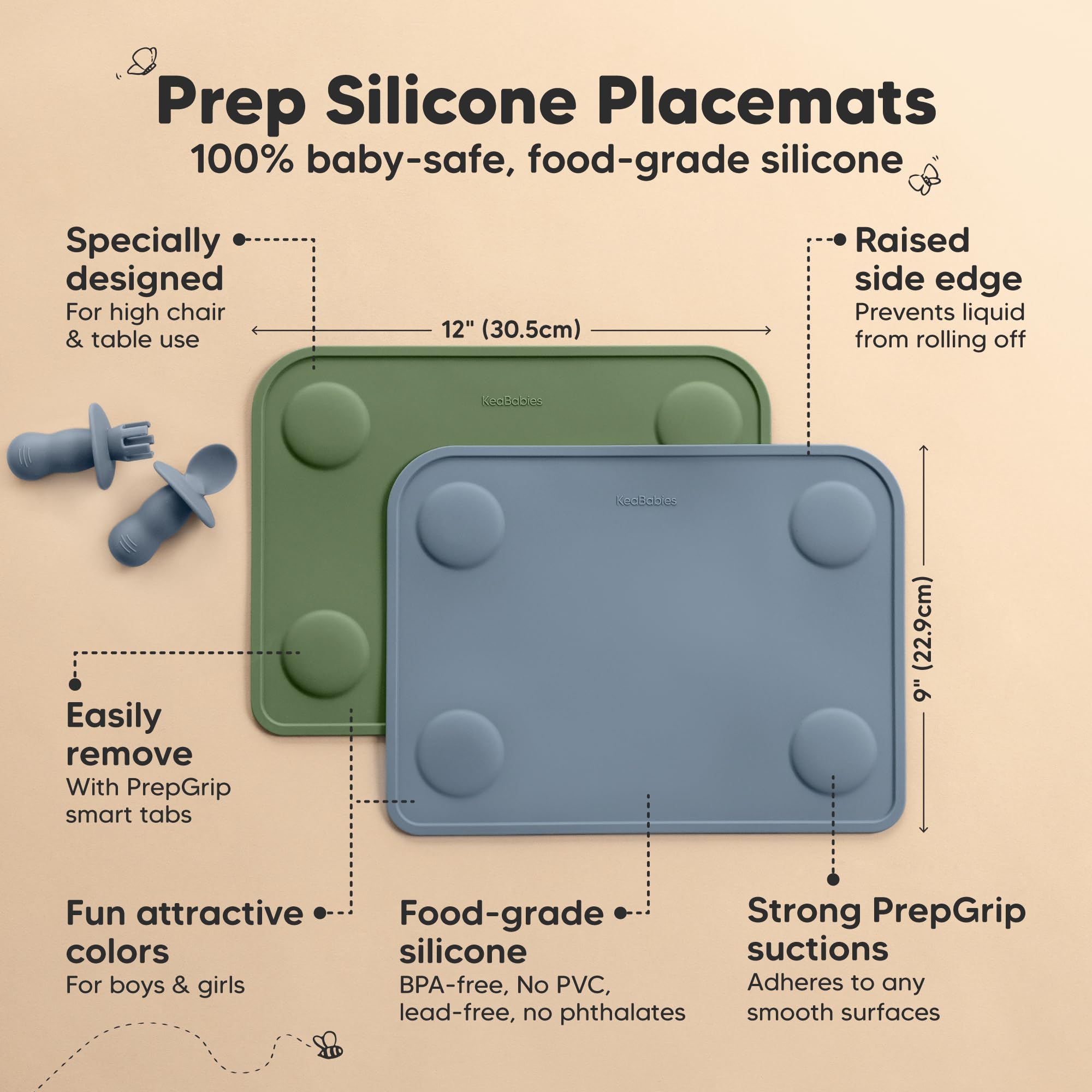 KeaBabies 2-pack shown on dining table highlights portable, travel-friendly design
