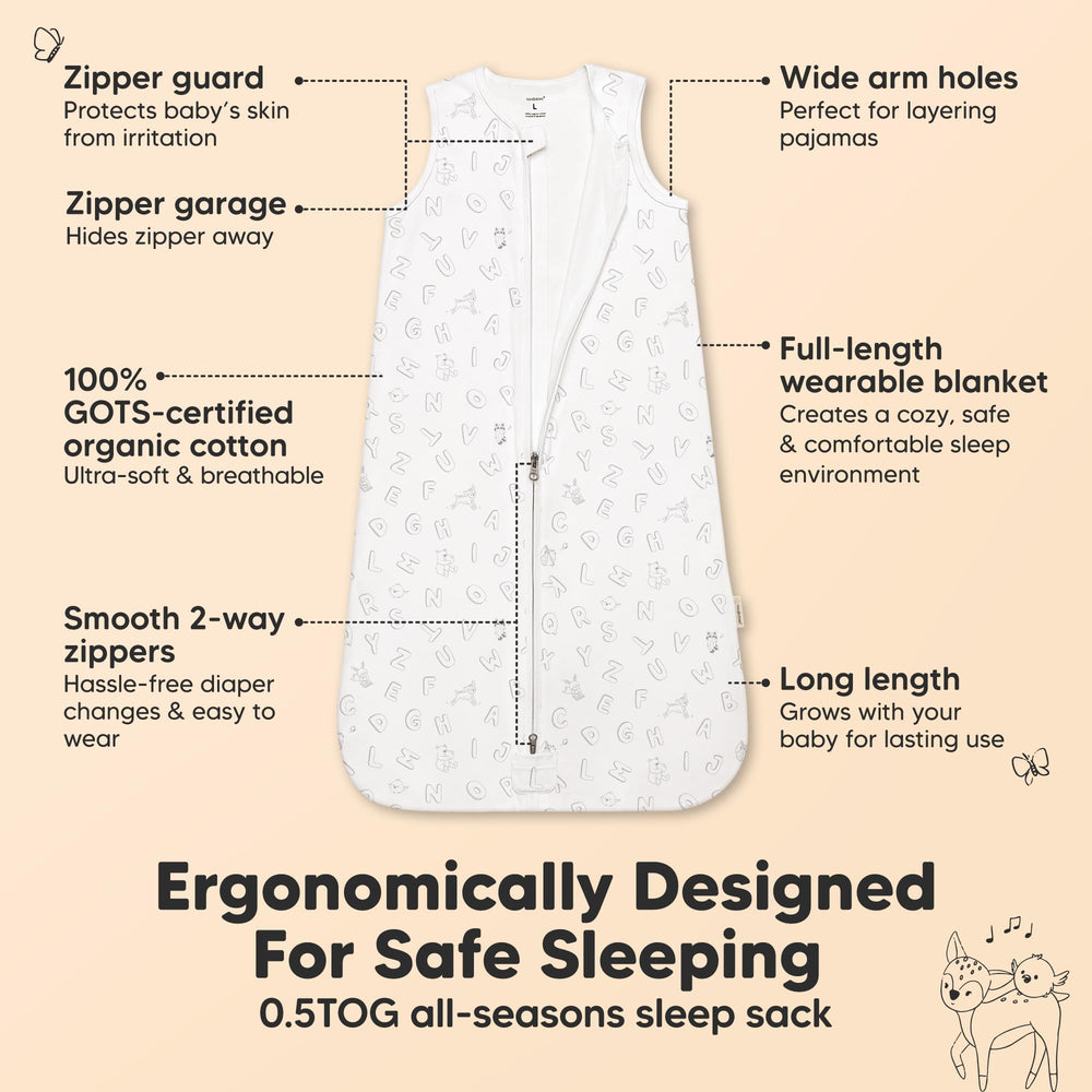 KeaBabies 2-pack snooze sleep sacks showing zipper for easy diaper changes.
