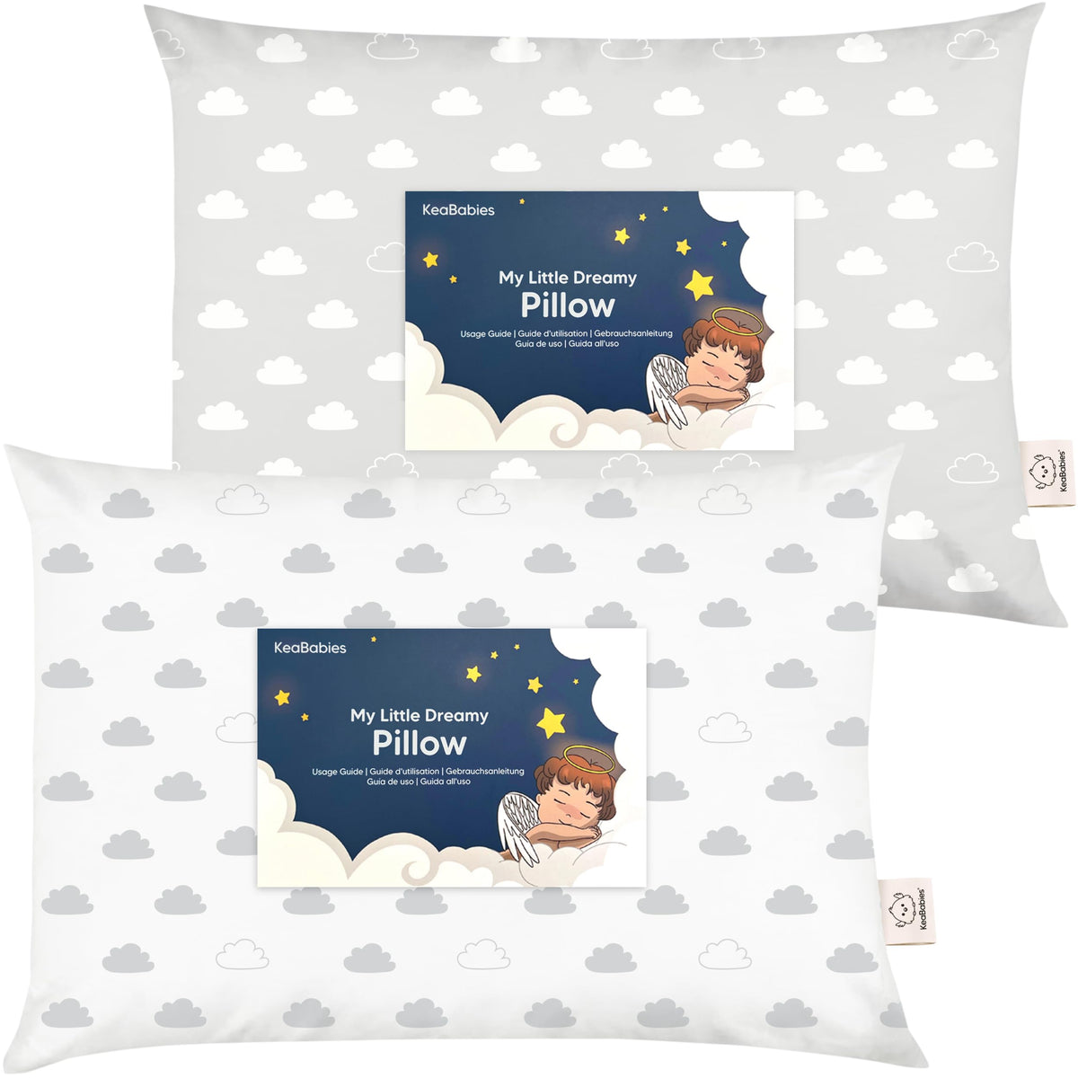 KeaBabies 2-pack toddler pillow unpacked for travel comfort