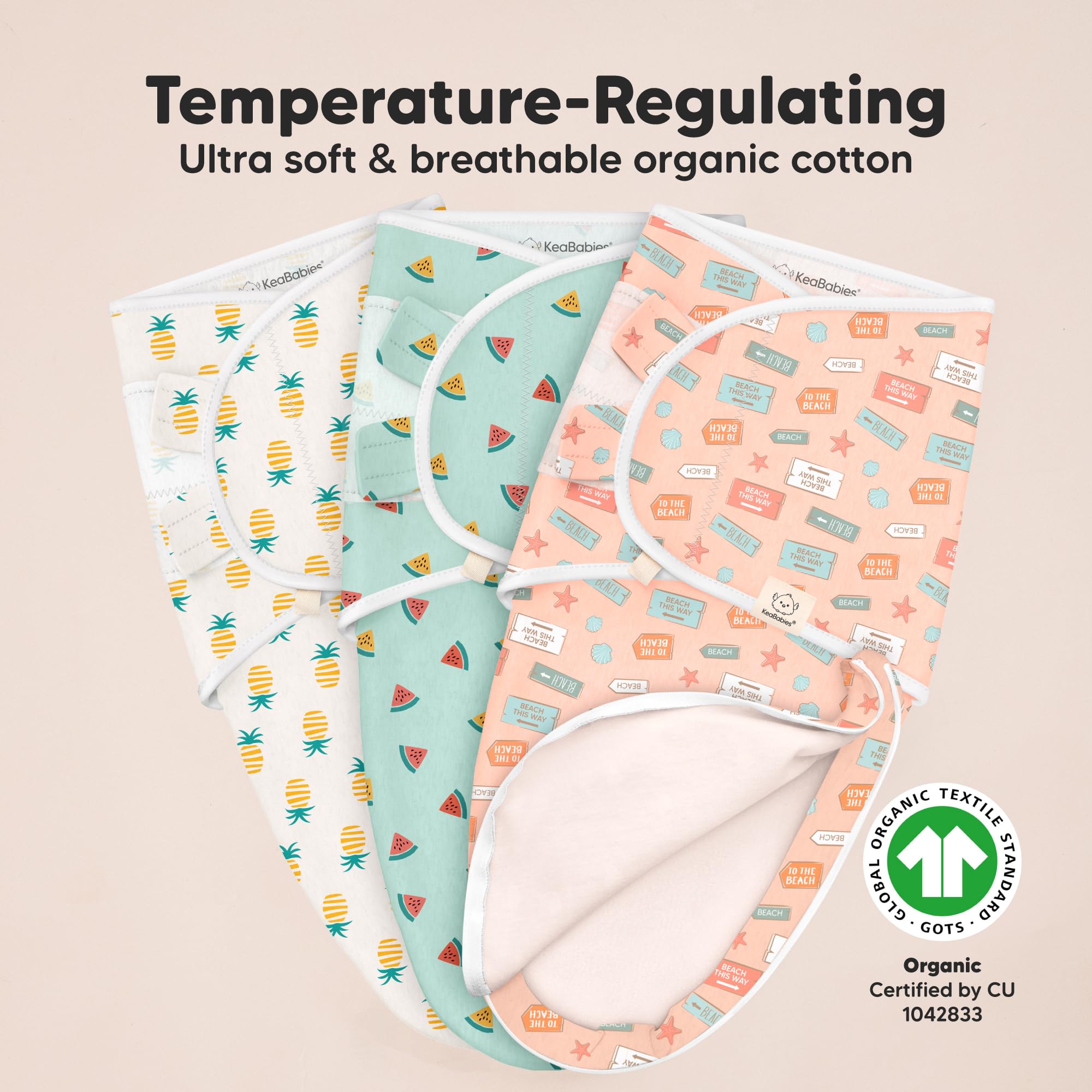 KeaBabies 2-way stretch FabTech knit ensures snug, flexible swaddling.