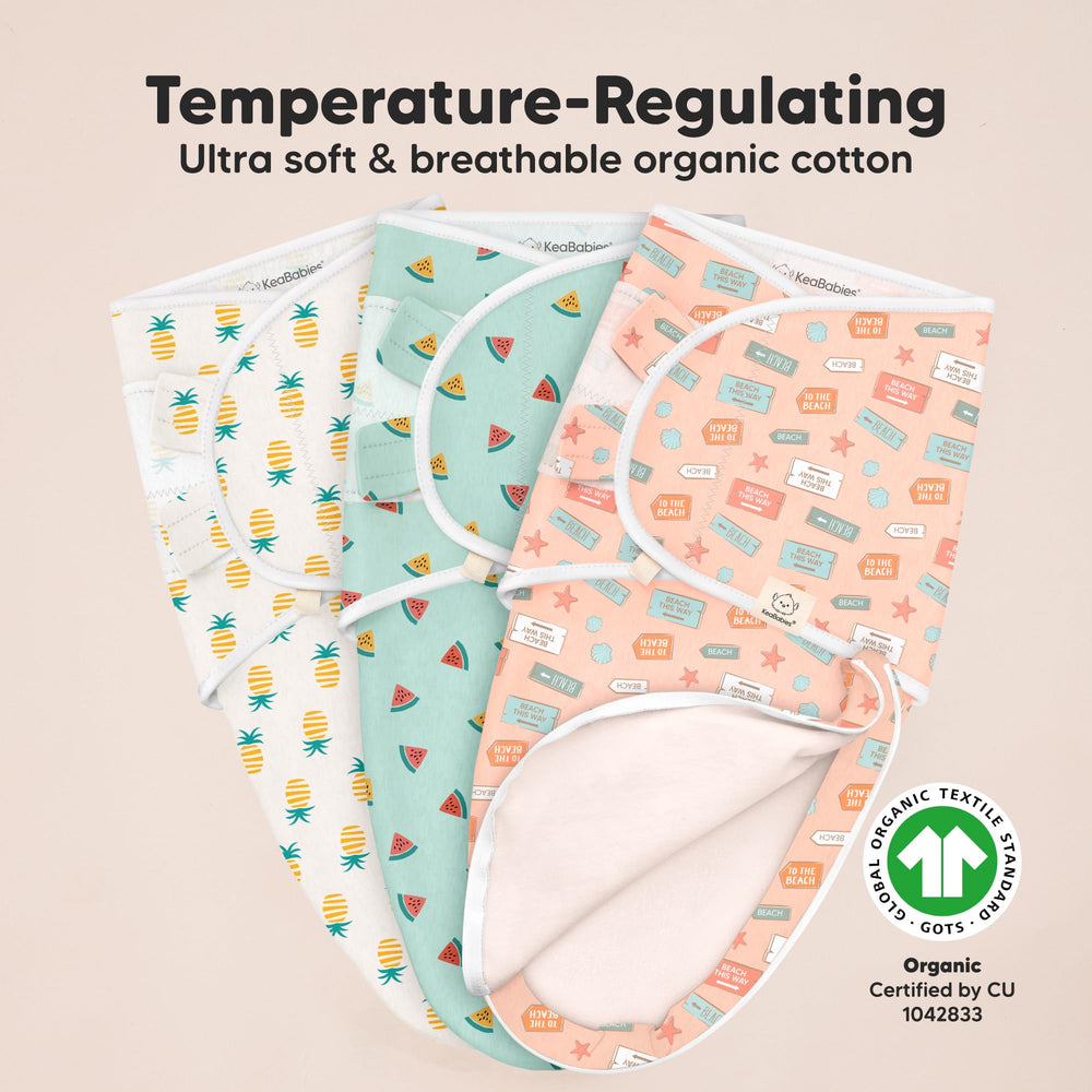 KeaBabies 2-way stretch FabTech knit ensures snug, flexible swaddling.