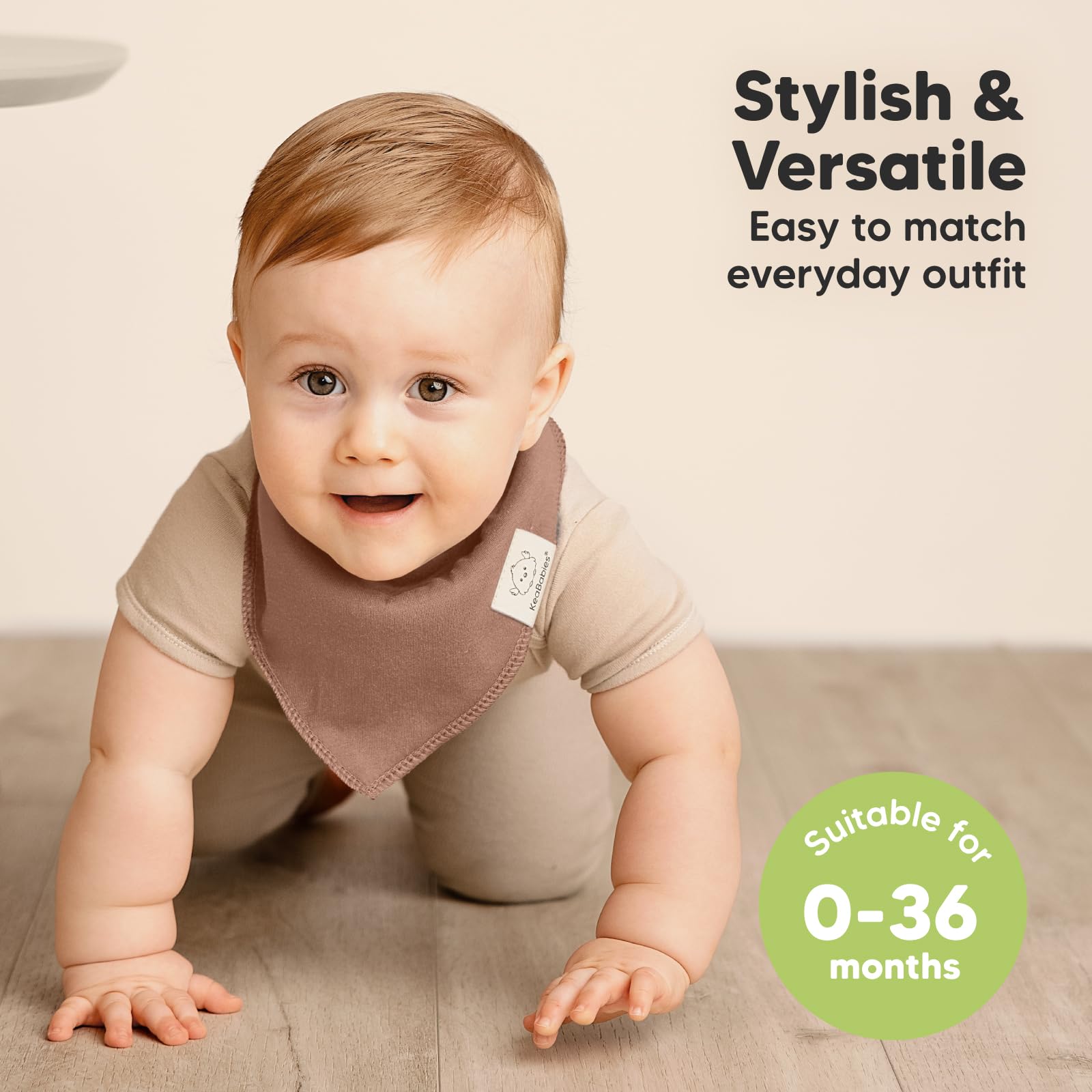 KeaBabies 3-stage-snaps adjustable-fit bibs grow with your baby for extended use.