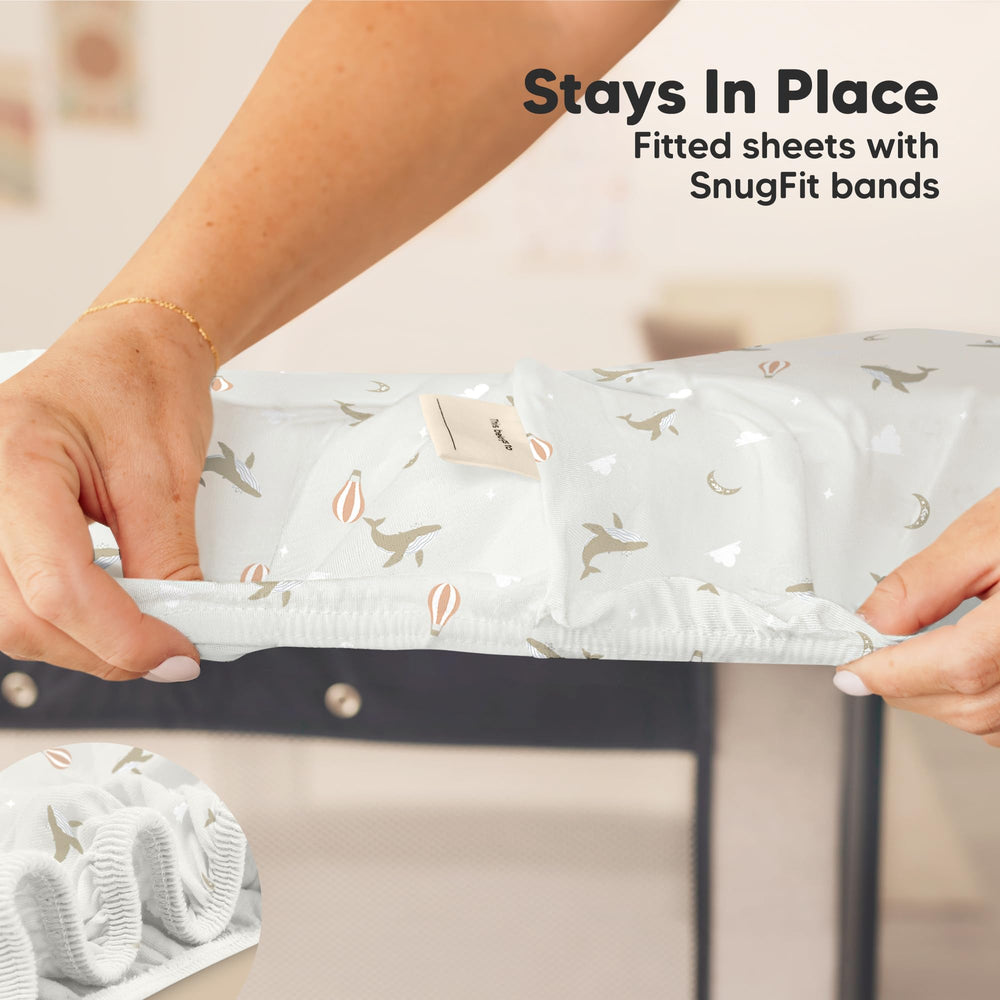 KeaBabies 38x26 fit covers pack-n-play mattresses up to five inches tall.