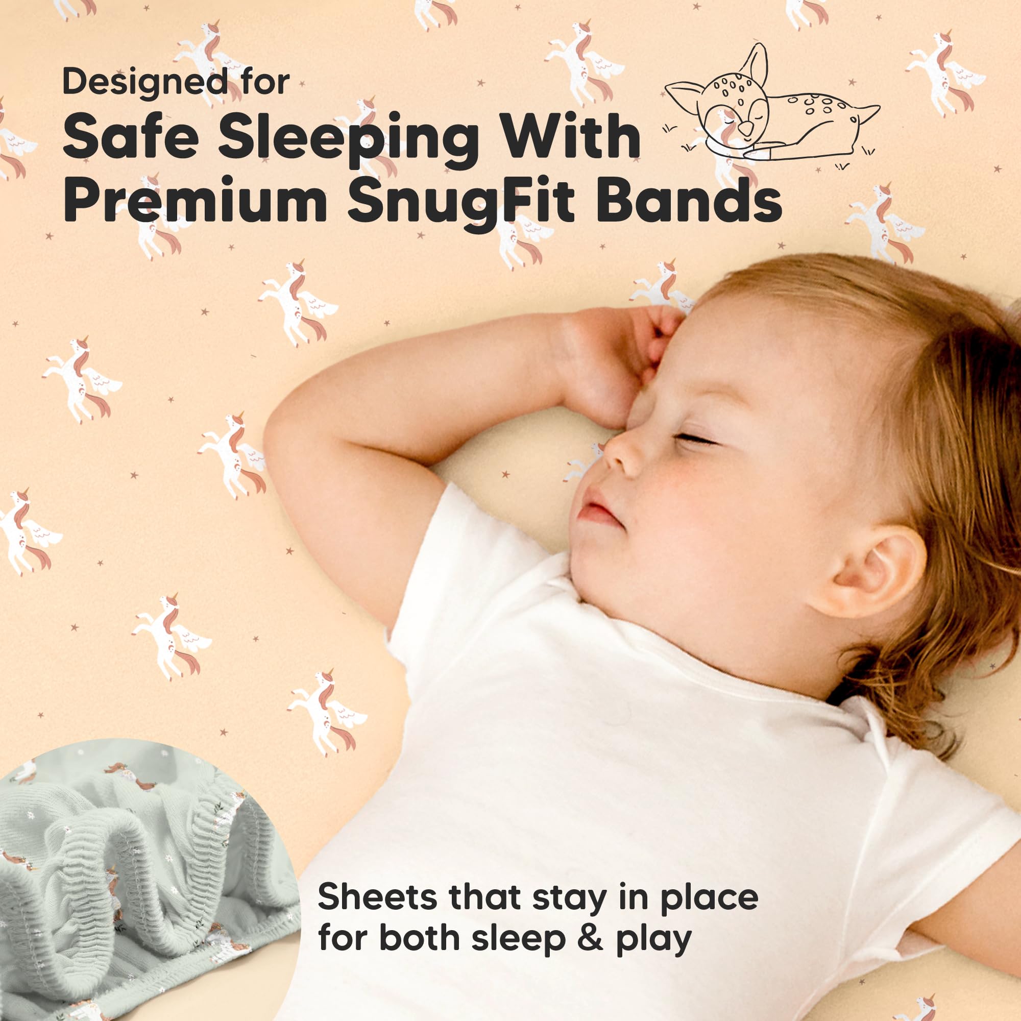 KeaBabies 38x26 sheets fit pack-n-play mattresses securely.