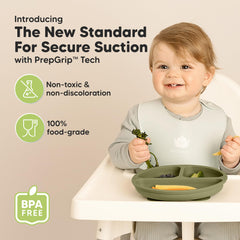 KeaBabies 3-pack silicone plates stacked, ready for easy storage and quick setup.