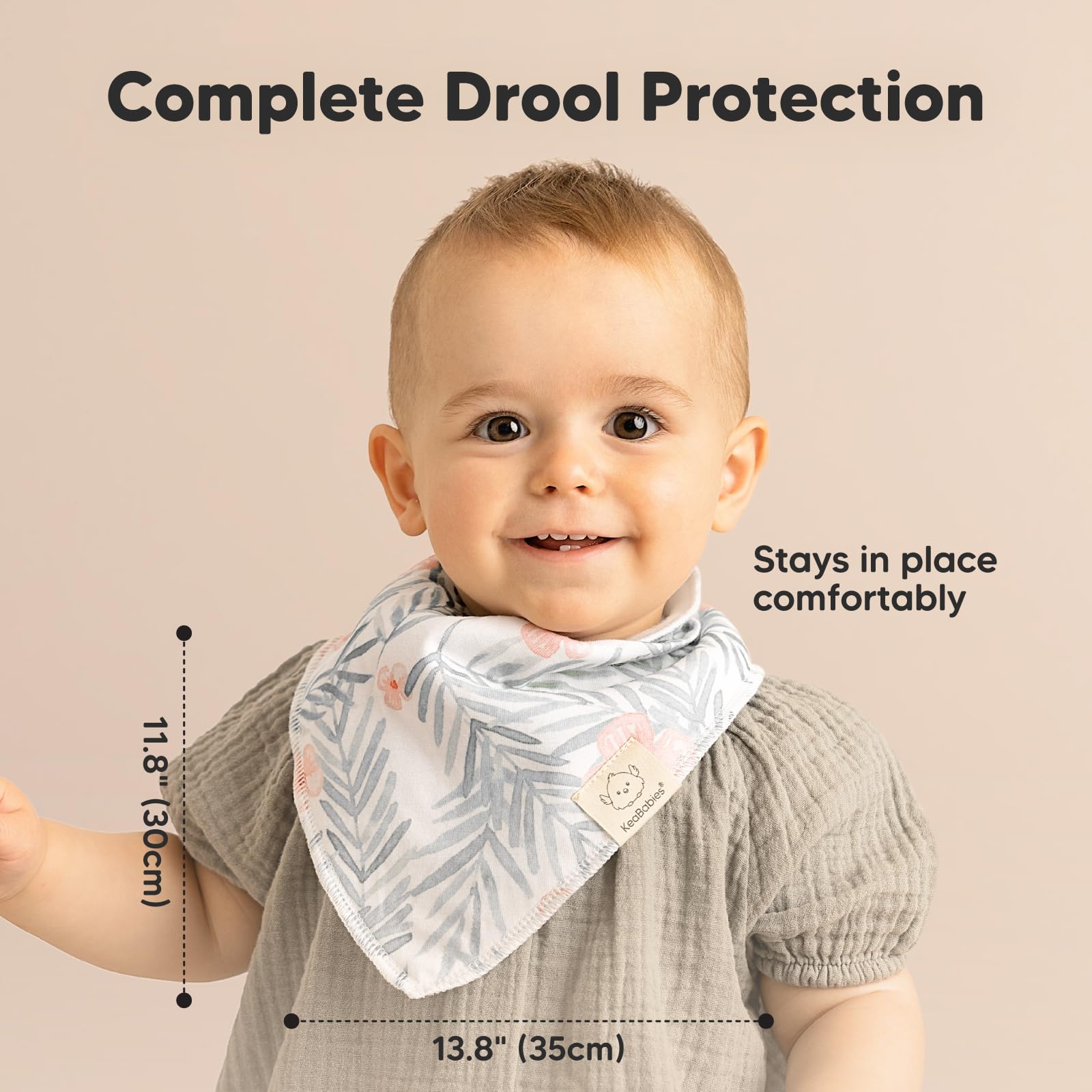 KeaBabies 3-stage snaps image highlights adjustable fit from newborn to 36 months.