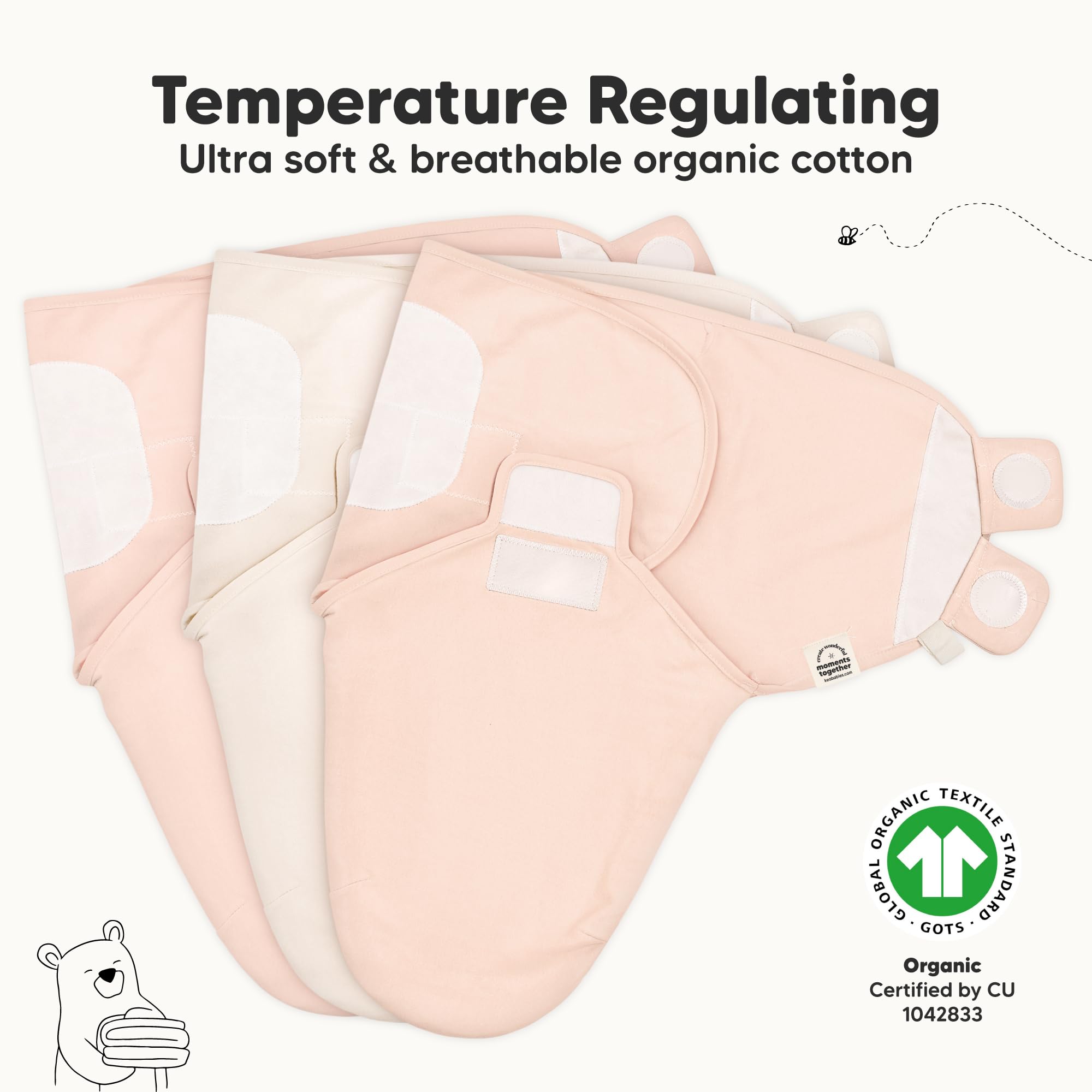 KeaBabies 4-step swaddle design enables quick, secure wrapping.