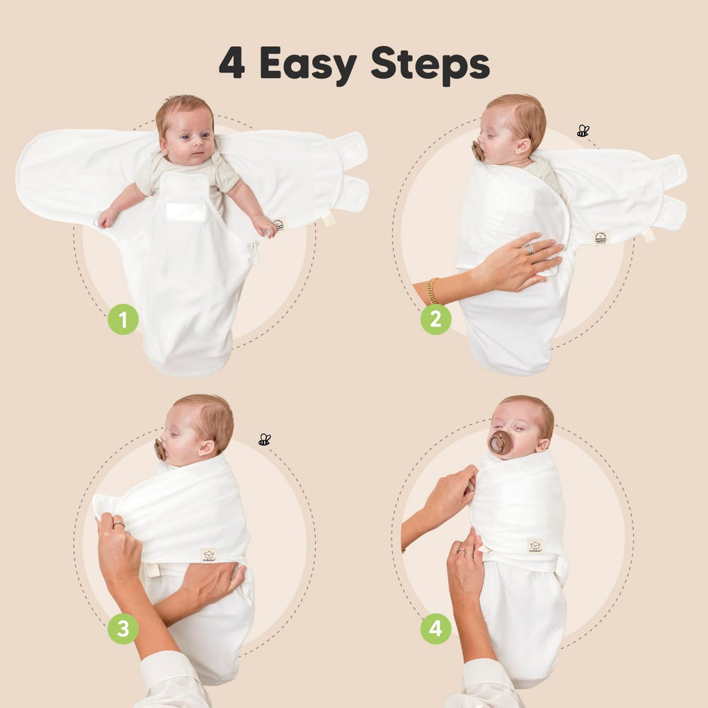 KeaBabies 4-step swaddle setup helps wrap newborns quickly and securely.