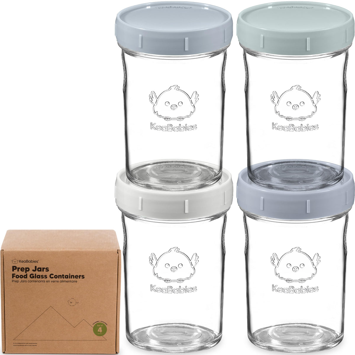 KeaBabies 4-pack 8oz glass containers with lids for organized baby food.