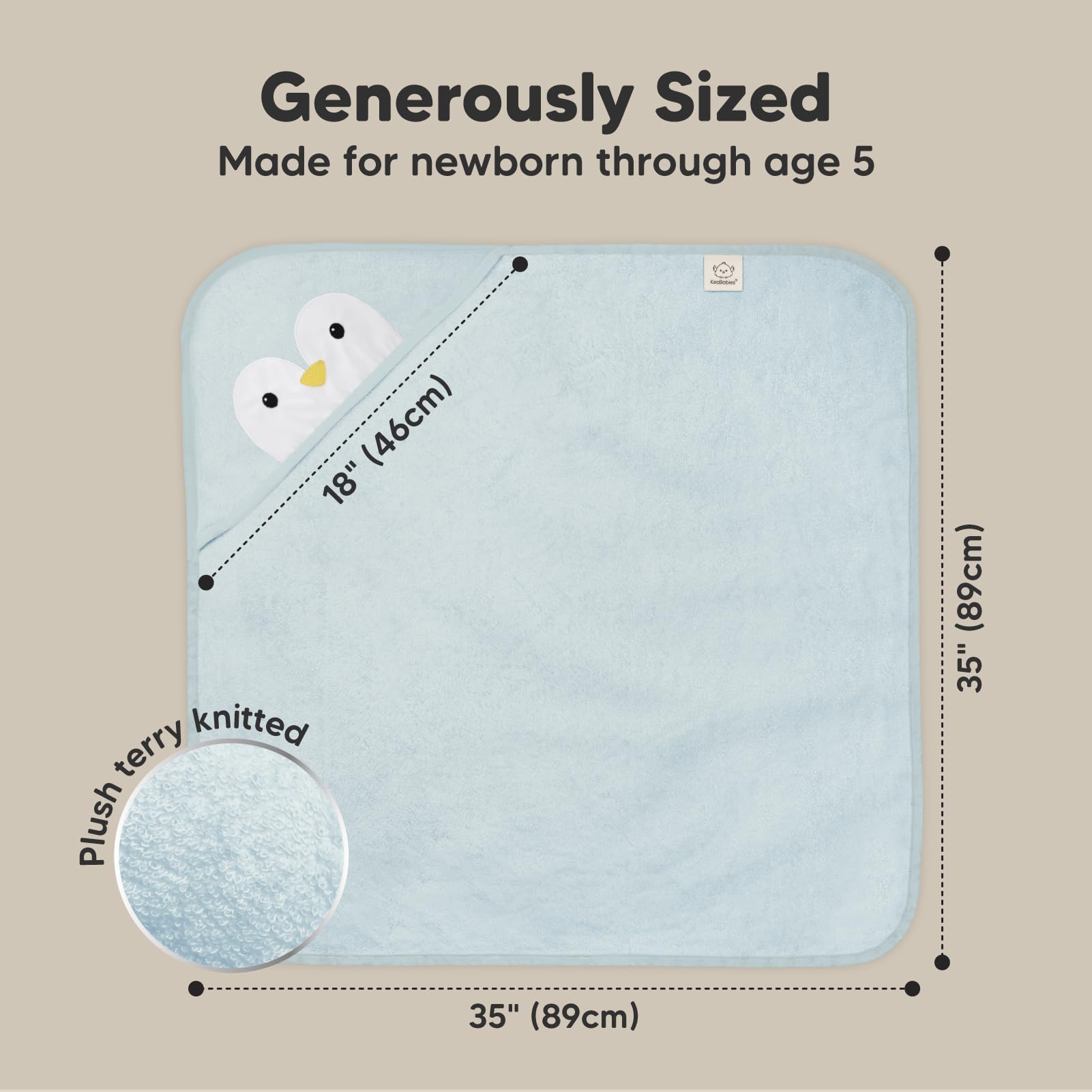 KeaBabies 500gsm plush towel conveys luxurious thickness for ultra-soft feel during bath time