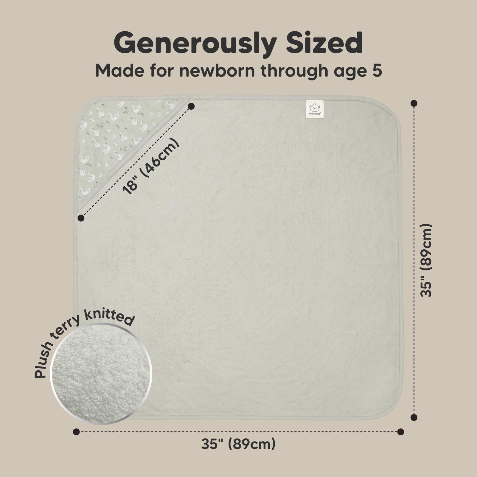 KeaBabies 500GSM towel close-up shows plush thickness for extra absorbency.