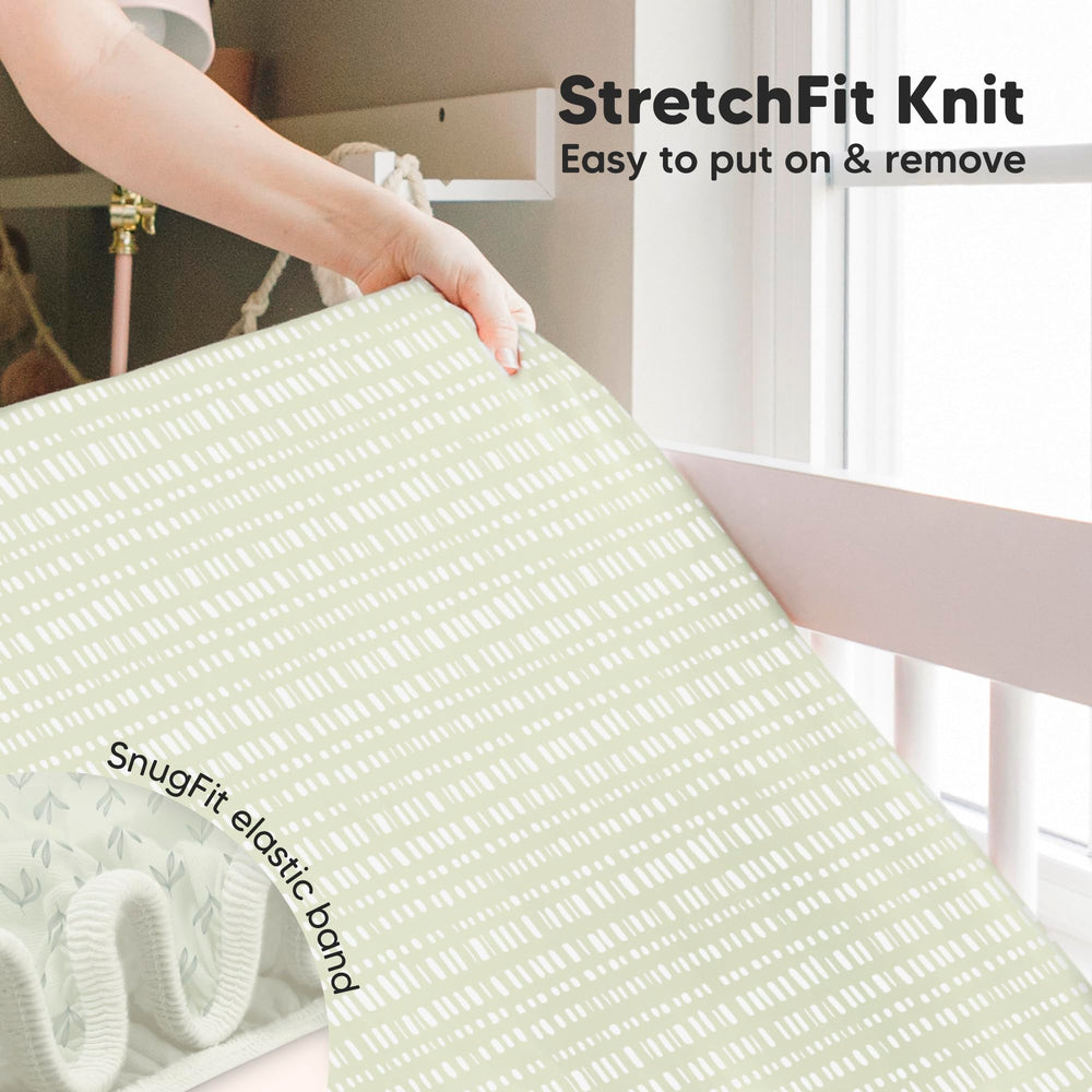 KeaBabies 52x28 crib sheet image aligned with standard mattresses for nursery compatibility.