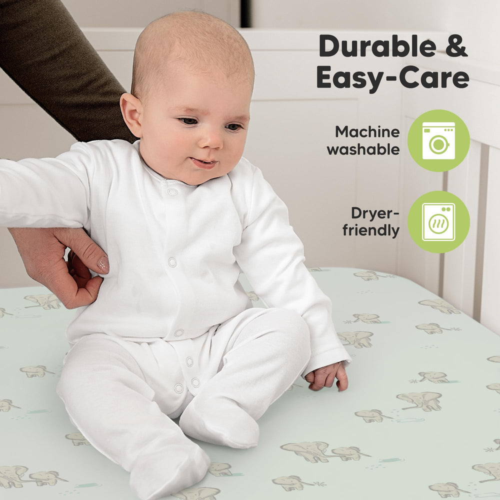 KeaBabies fits standard 52x28 crib mattress with 3-8 inch height.