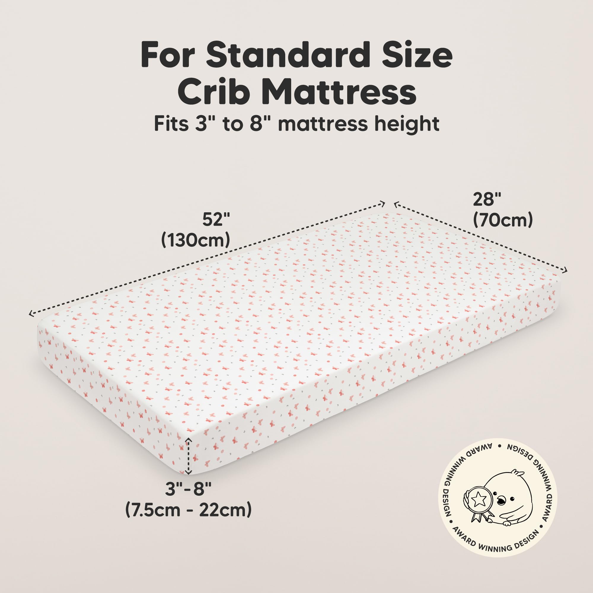 KeaBabies 52x28 crib mattress sheet laid flat for quick fitting.