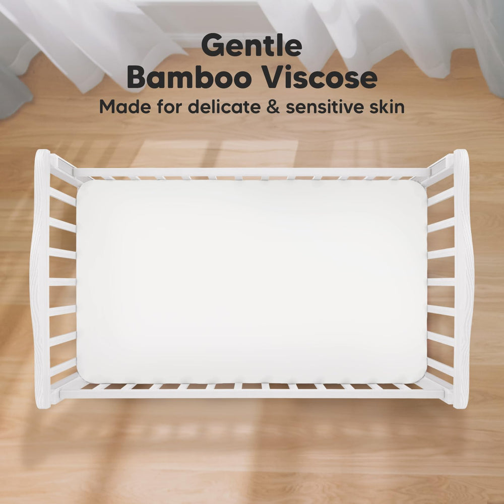 KeaBabies 52x28 crib sheet laid flat highlights bamboo viscose breathability for baby comfort