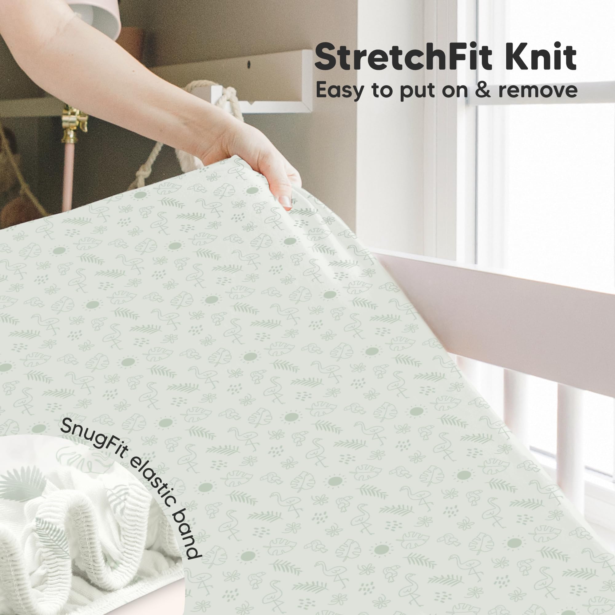 KeaBabies Isla fitted crib sheet fits standard nursery mattresses during naps.