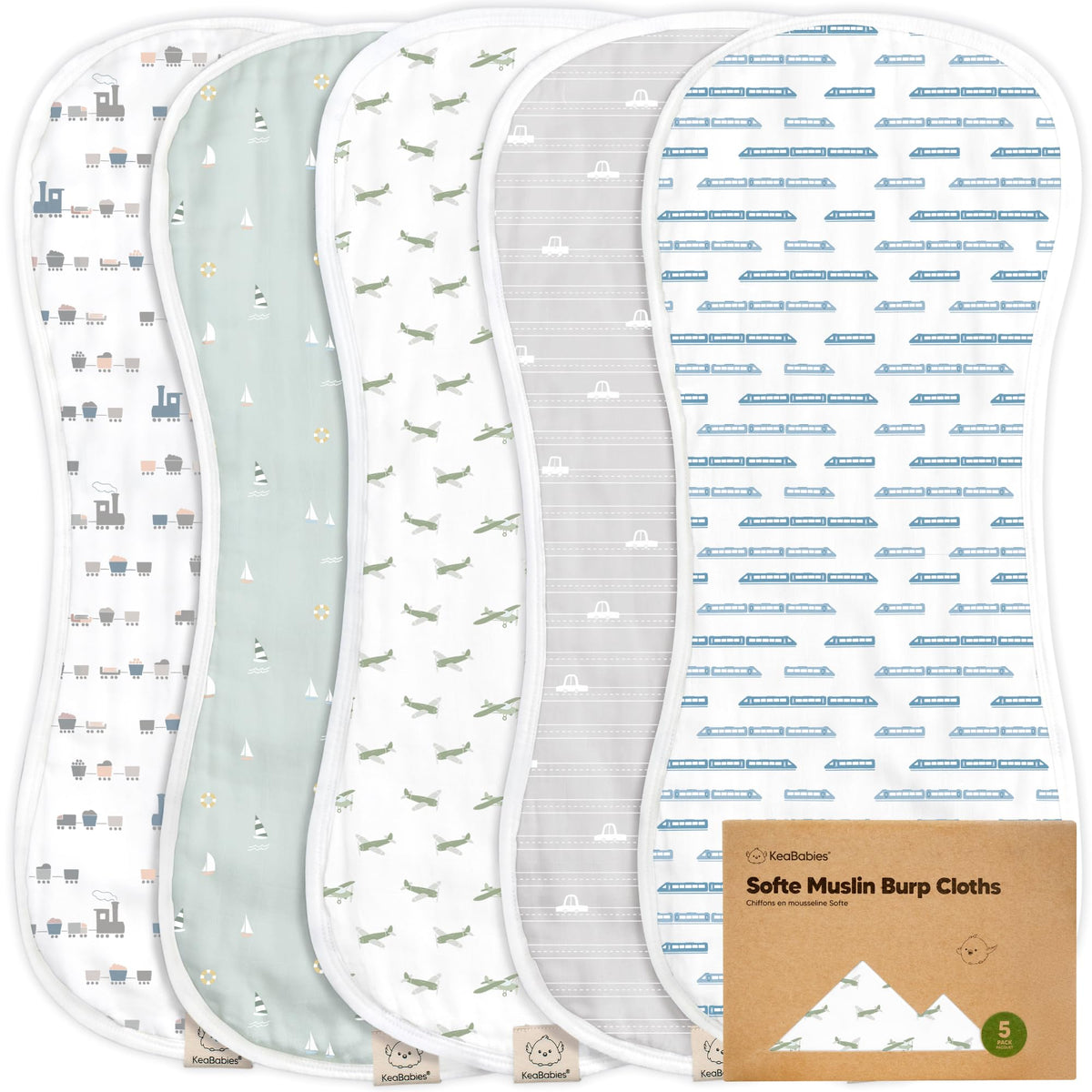 KeaBabies burp cloths 21x10 inches for secure shoulder coverage and mess protection.