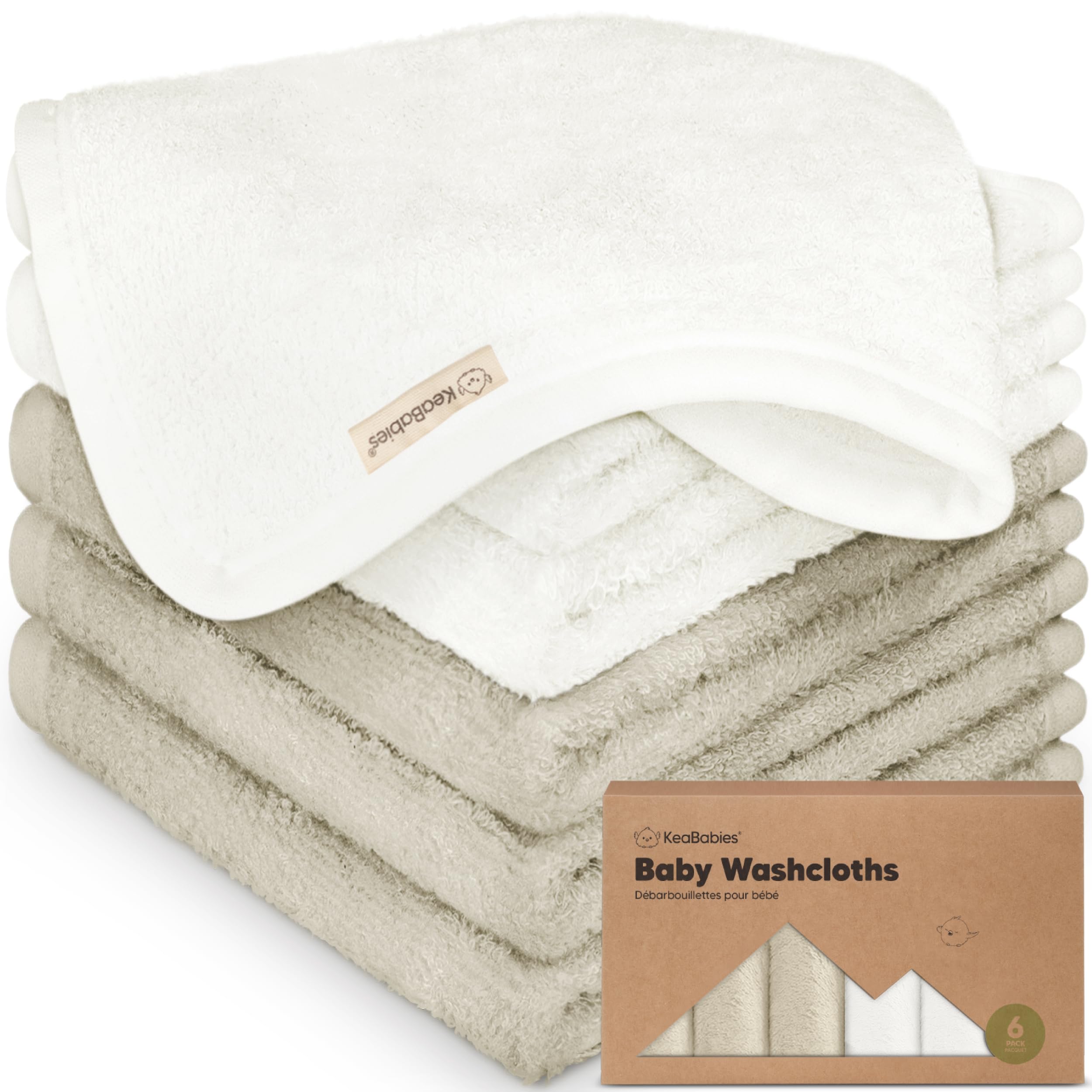 KeaBabies 6-pack washcloths in white for gentle bath time